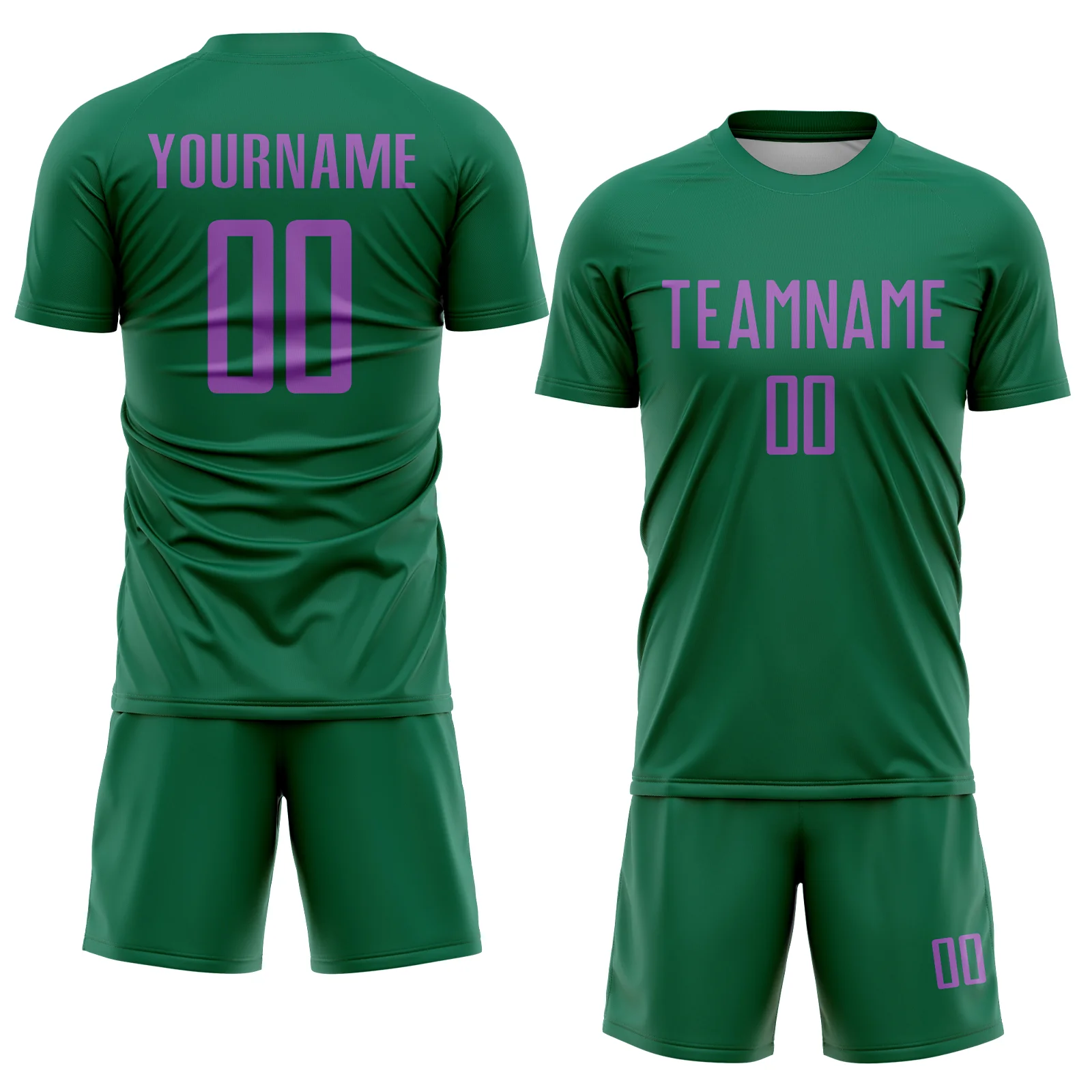 Custom Kelly Green Medium Purple Sublimation Soccer Uniform Jersey - Image 2