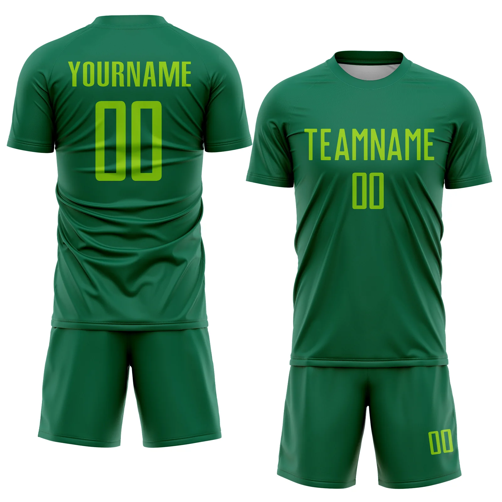 Custom Kelly Green Neon Green Sublimation Soccer Uniform Jersey - Image 2