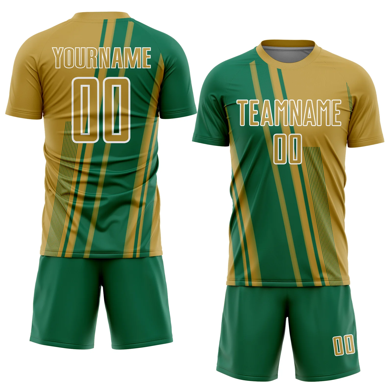 Custom Old Gold Kelly Green-White Lines Sports Sublimation Soccer Uniform Jersey - Image 2