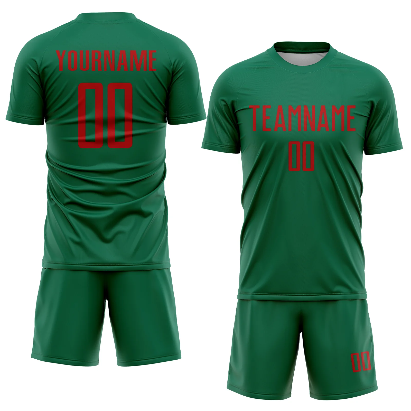 Custom Kelly Green Red Sublimation Soccer Uniform Jersey - Image 2
