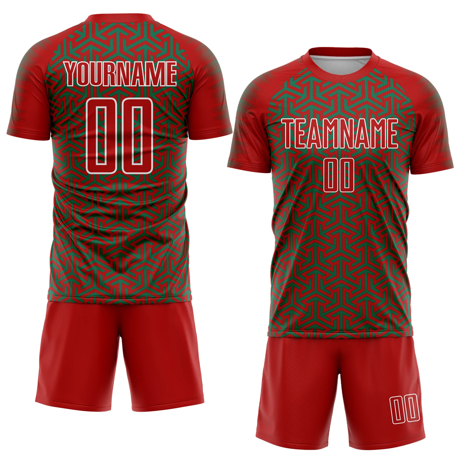 Custom Red Kelly Green-White Geometric Arrow Sublimation Soccer Uniform Jersey - Image 2