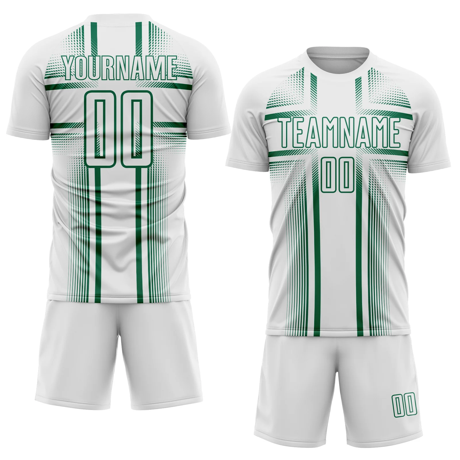 Custom White Kelly Green Lines Sublimation Soccer Uniform Jersey - Image 2