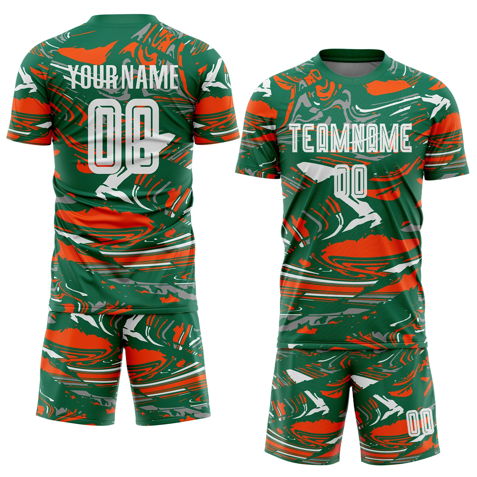 Custom Figure White Kelly Green-Orang Fluid Art Splash Sublimation Soccer Uniform Jersey - Image 2