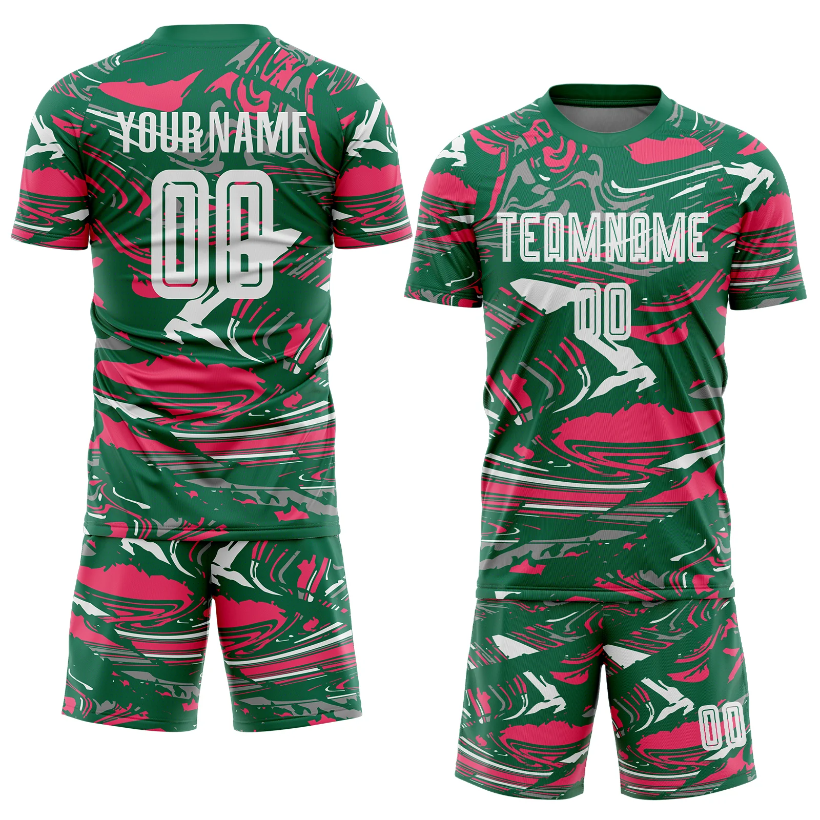 Custom Figure White Kelly Green-Neon Pink Fluid Art Splash Sublimation Soccer Uniform Jersey - Image 2