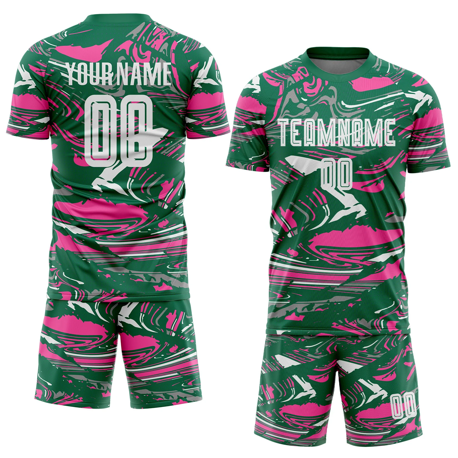 Custom Figure White Kelly Green-Pink Fluid Art Splash Sublimation Soccer Uniform Jersey - Image 2