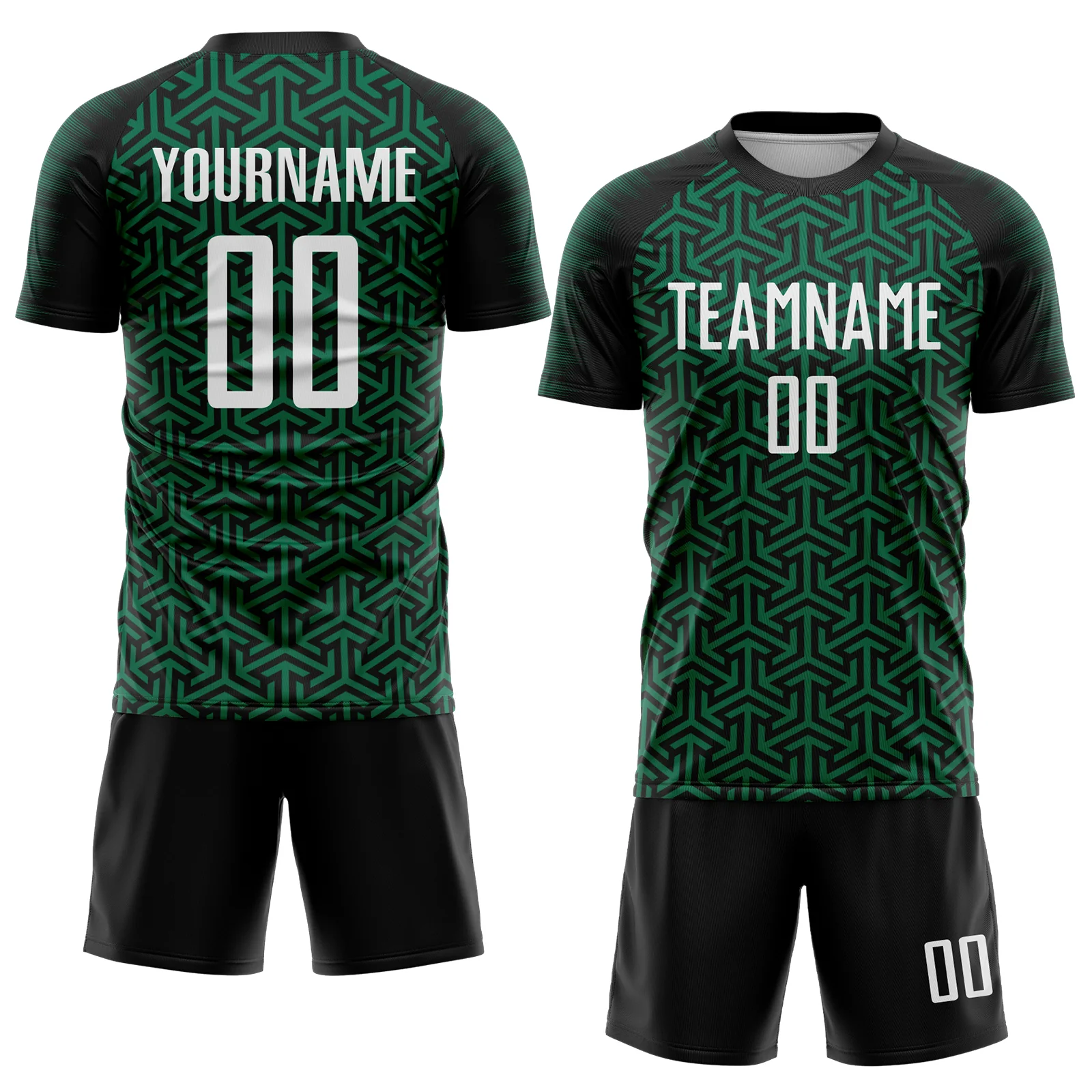 Custom Black White-Kelly Green Geometric Arrow Sublimation Soccer Uniform Jersey - Image 2