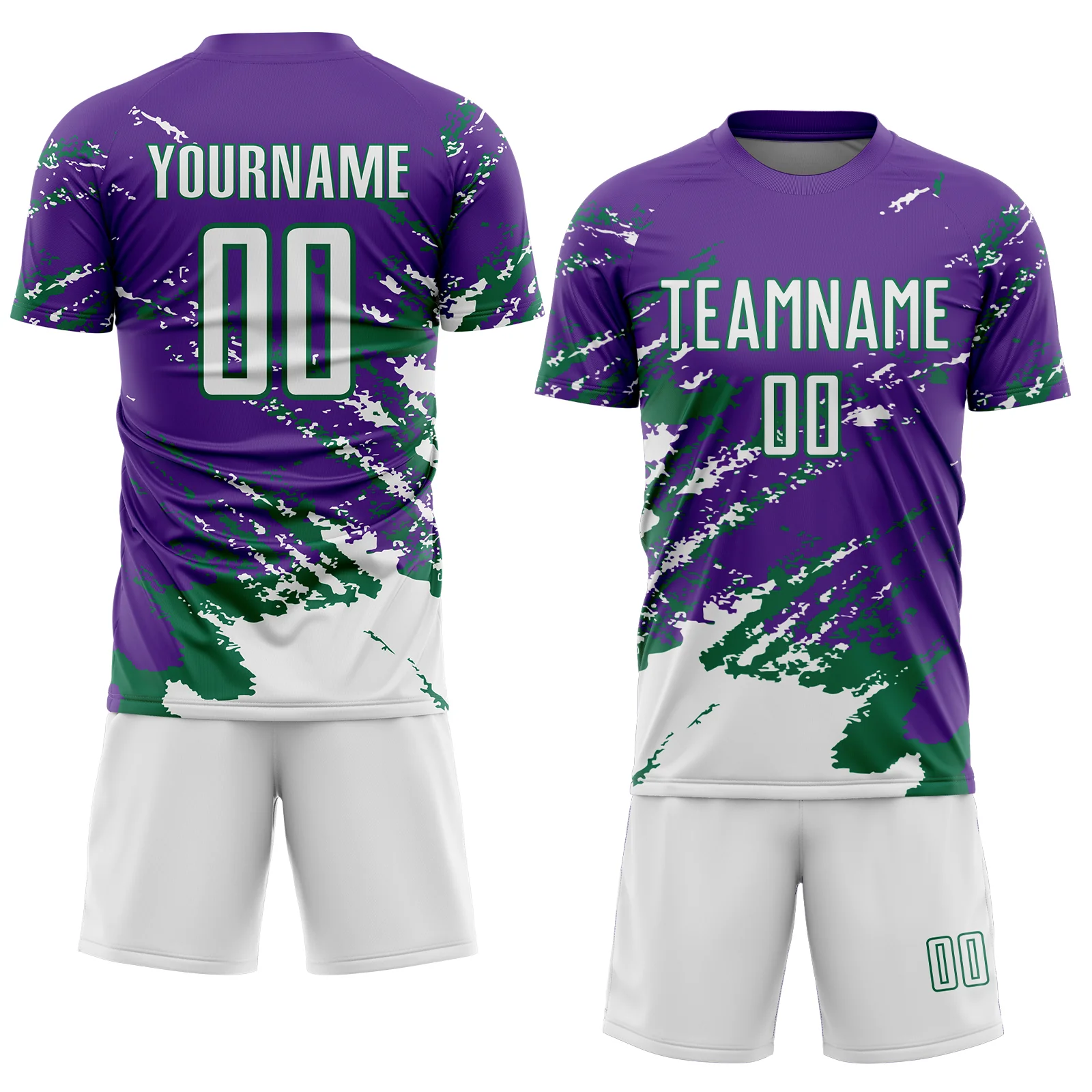 Custom Purple White-Kelly Green Abstract Fragment Art Splash Sports Sublimation Soccer Uniform Jersey - Image 2