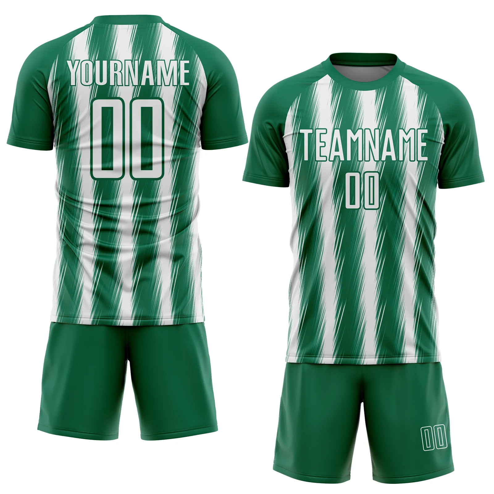 Custom Kelly Green White Vertical Brush Stroke Stripes Sublimation Soccer Uniform Jersey - Image 2