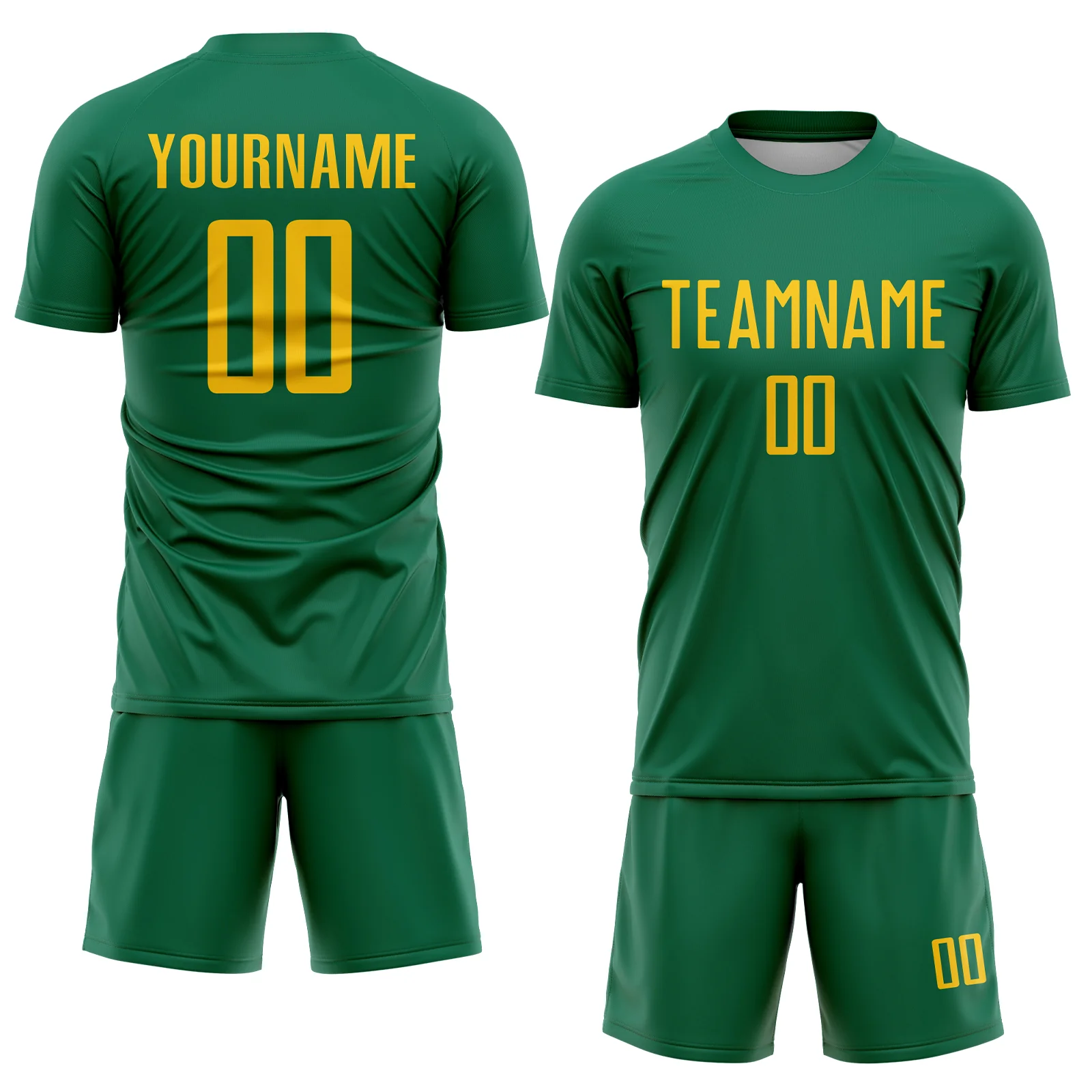 Custom Kelly Green Yellow Sublimation Soccer Uniform Jersey - Image 2