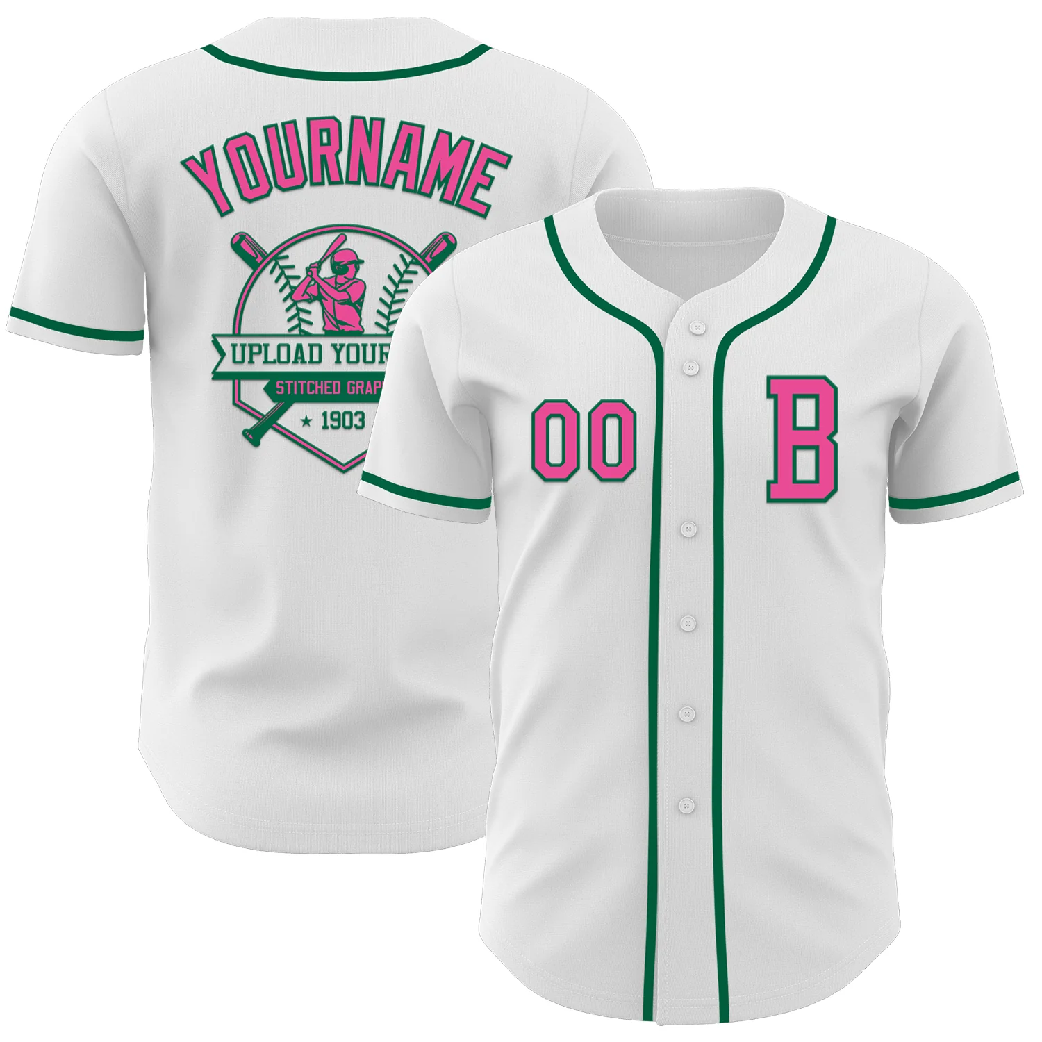 Custom White Pink-Kelly Green Authentic Baseball Jersey - Image 5