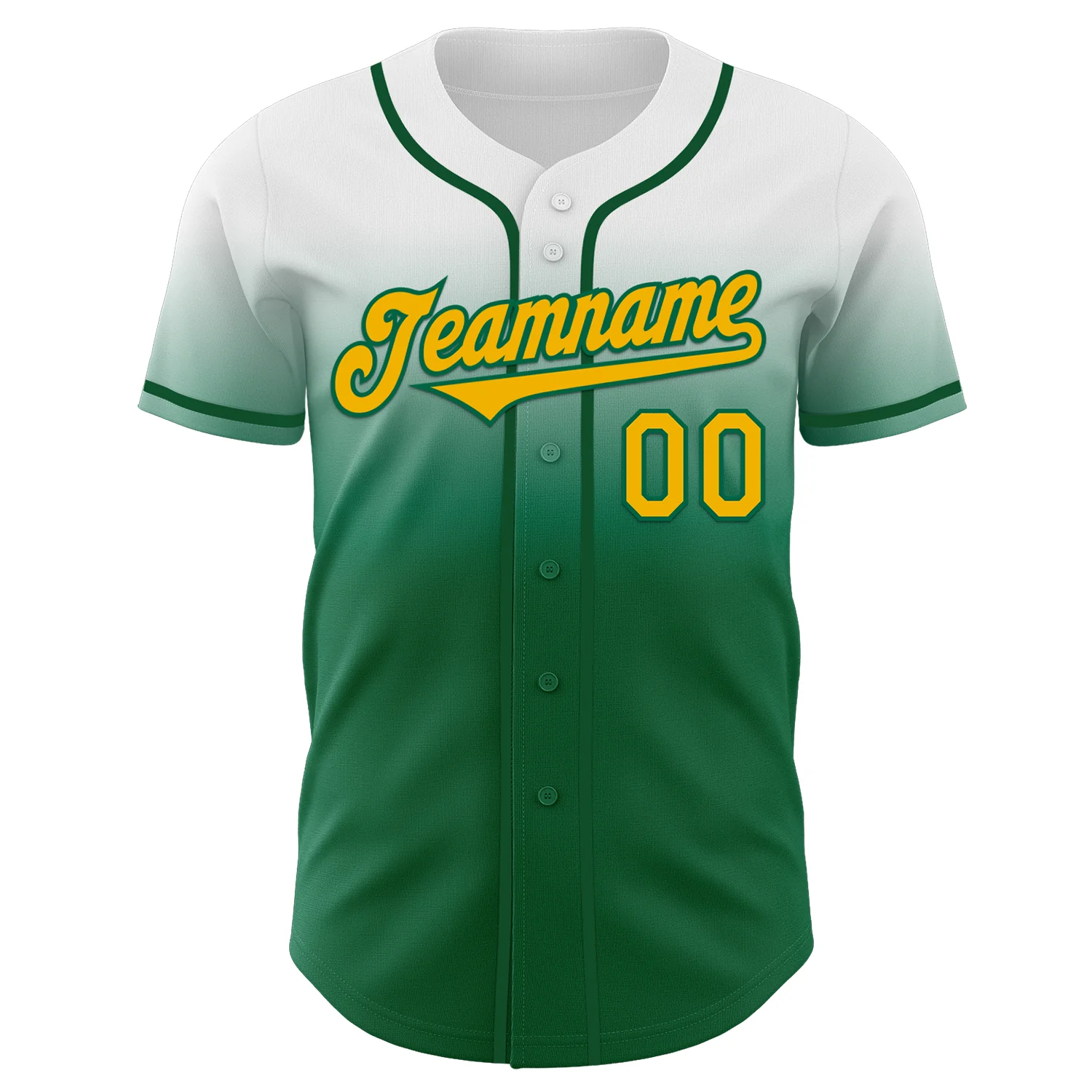 Custom White Gold-Kelly Green Authentic Fade Fashion Baseball Jersey - Image 2