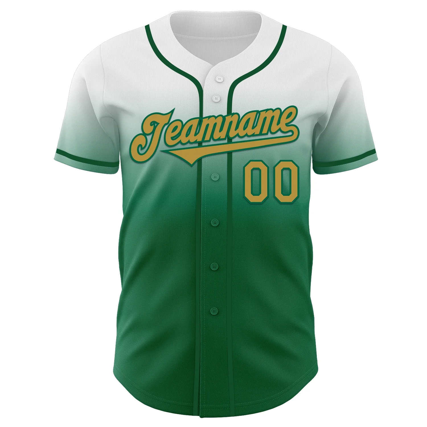 Custom White Old Gold-Kelly Green Authentic Fade Fashion Baseball Jersey - Image 2