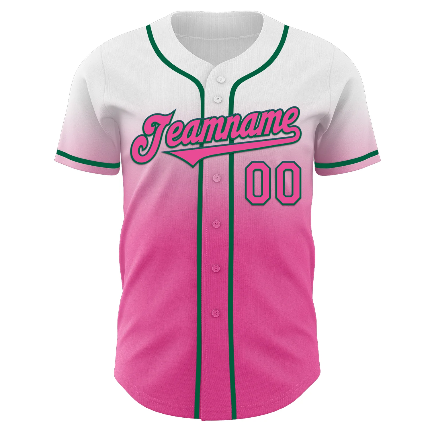 Custom White Pink-Kelly Green Authentic Fade Fashion Baseball Jersey - Image 2