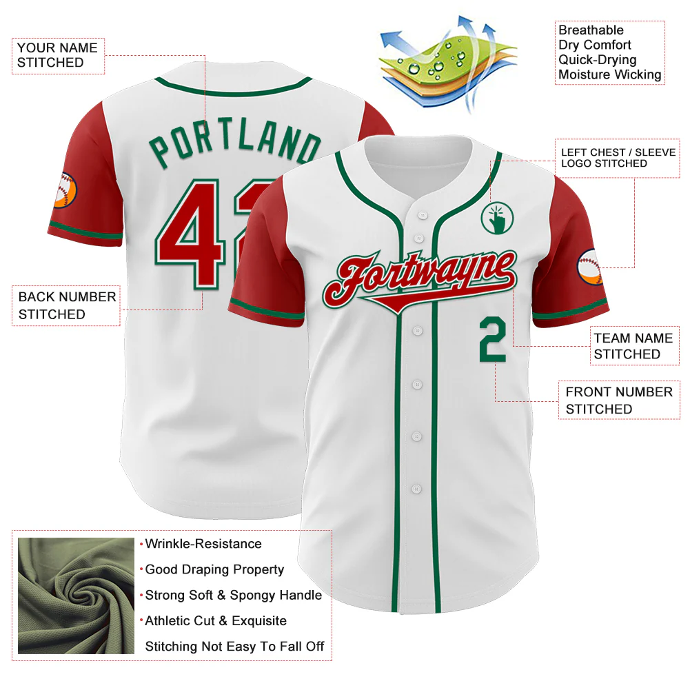 Custom White Red-Kelly Green Authentic Two Tone Baseball Jersey - Image 3
