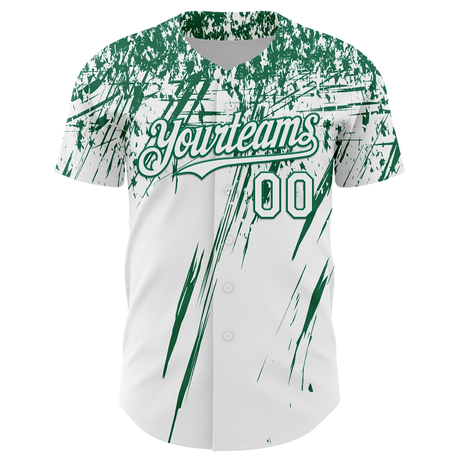 Custom White Kelly Green Distressed Scratch Brush Stroke Authentic Baseball Jersey - Image 2