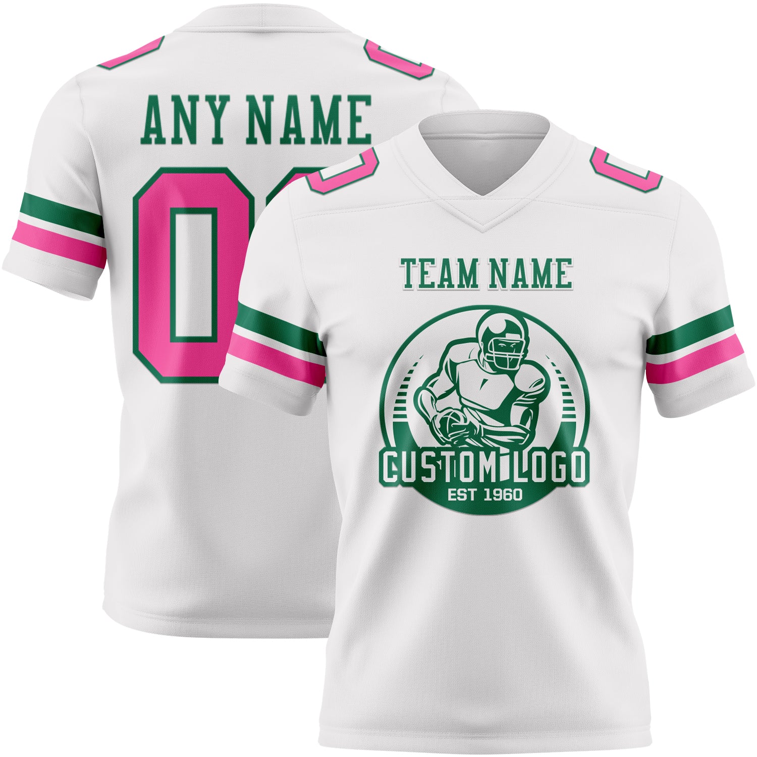 Custom White Pink-Kelly Green Authentic Football Jersey - Image 2