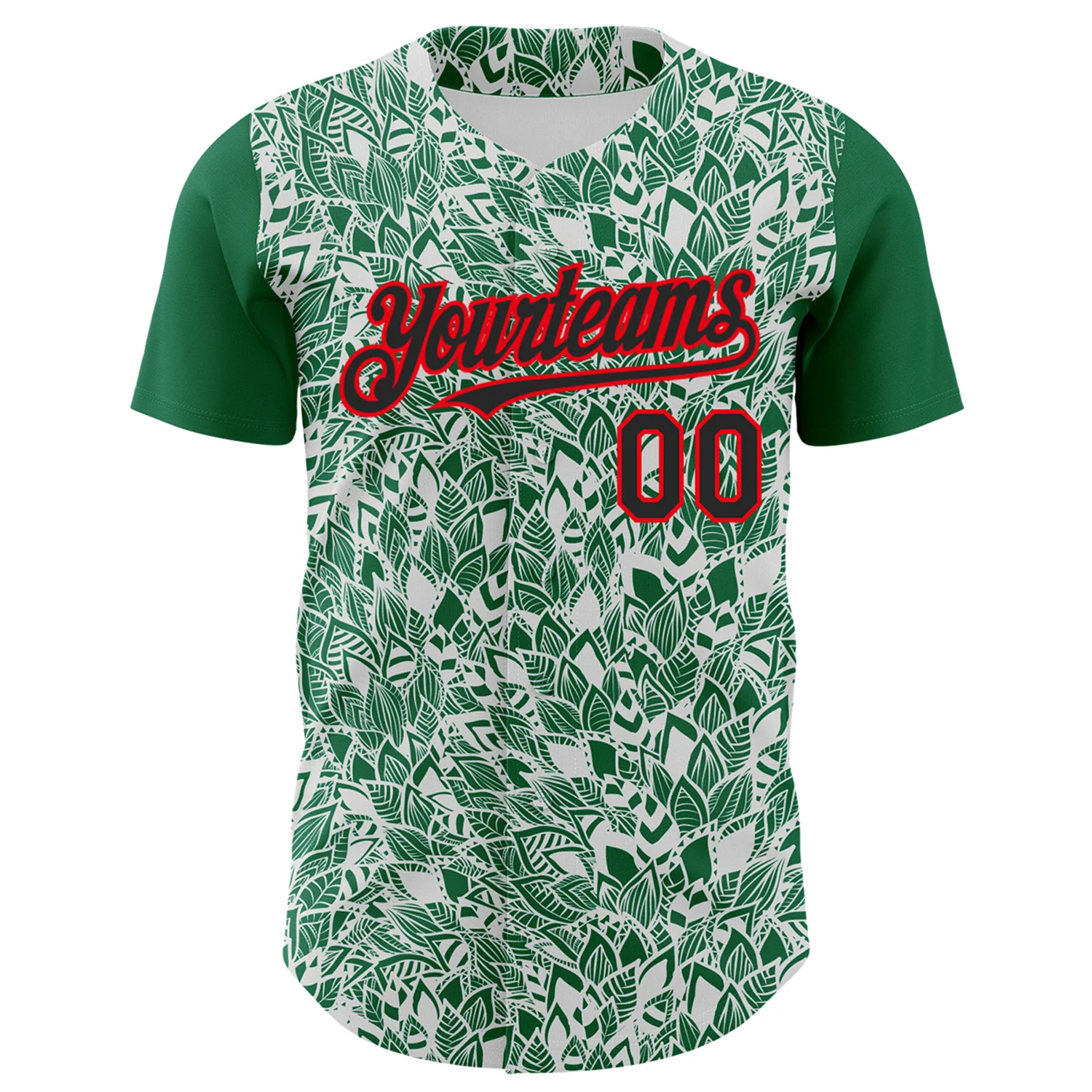Custom White Black Kelly Green-Fire Red 3D Polynesian Style Islander Authentic Baseball Jersey - Image 2