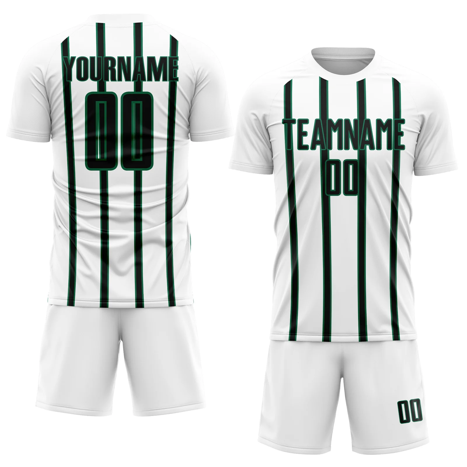 Custom White Black-Kelly Green Stripe Line Sublimation Soccer Uniform Jersey - Image 2