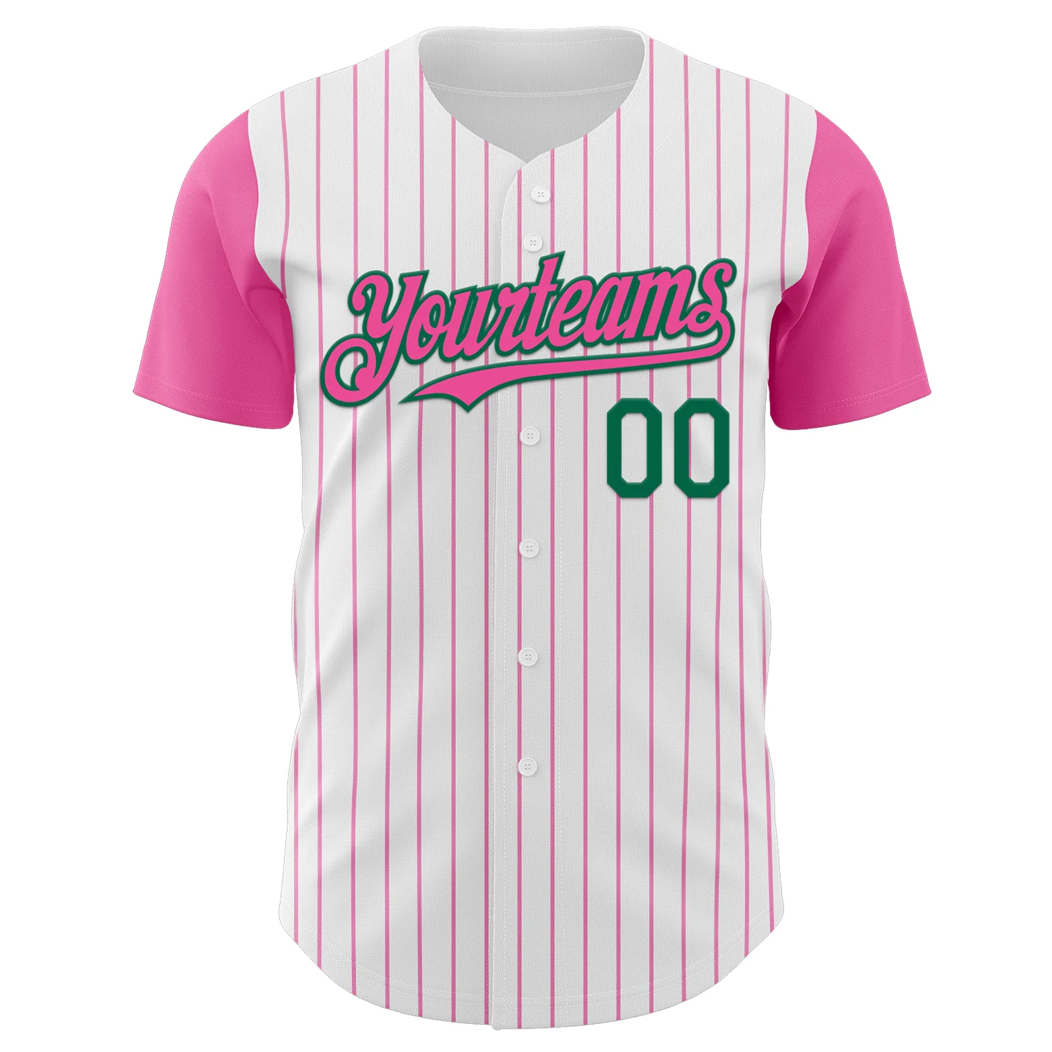 Custom White Pink Pinstripe Kelly Green Authentic Two Tone Baseball Jersey - Image 2
