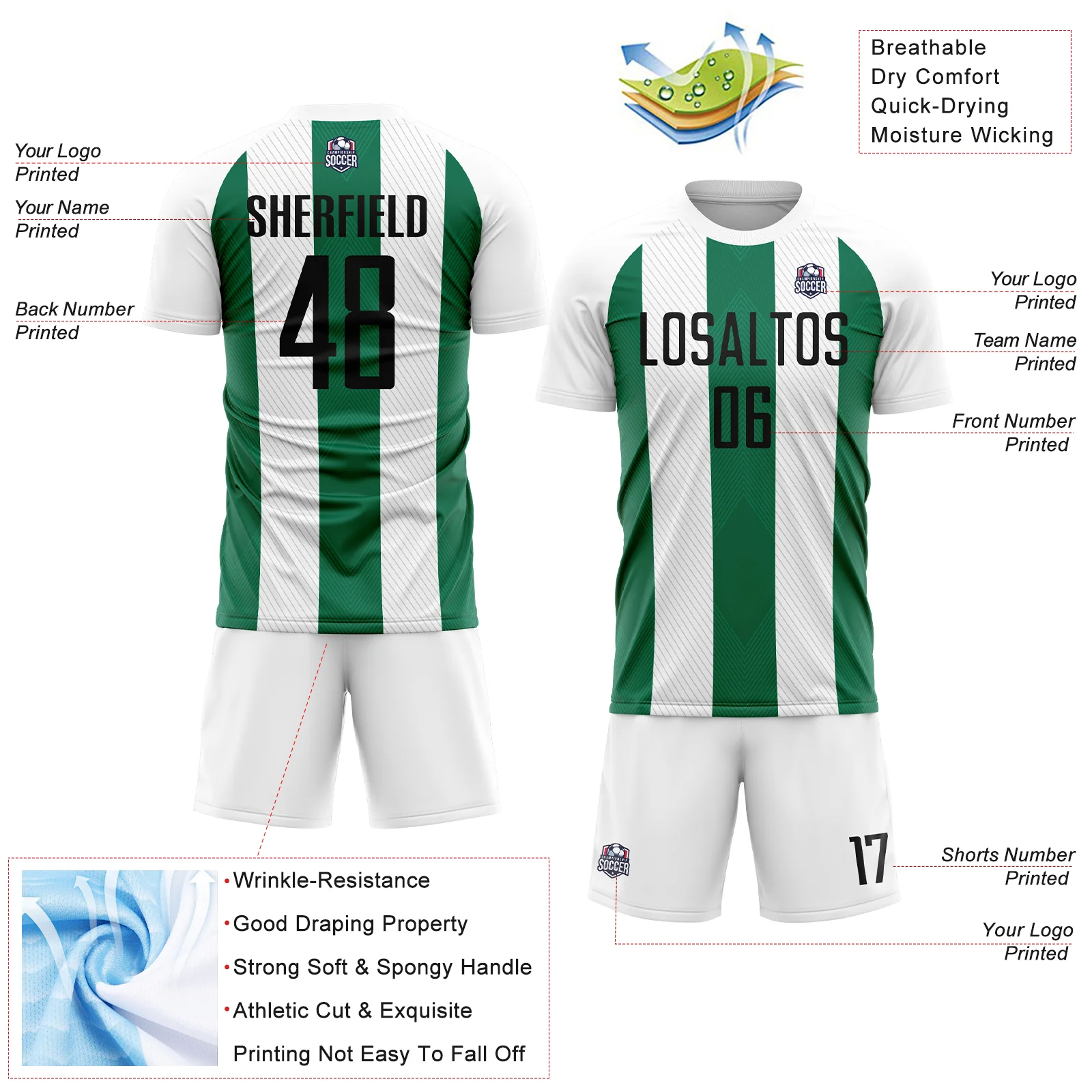 Custom White Black-Kelly Green Line Sublimation Soccer Uniform Jersey - Image 4