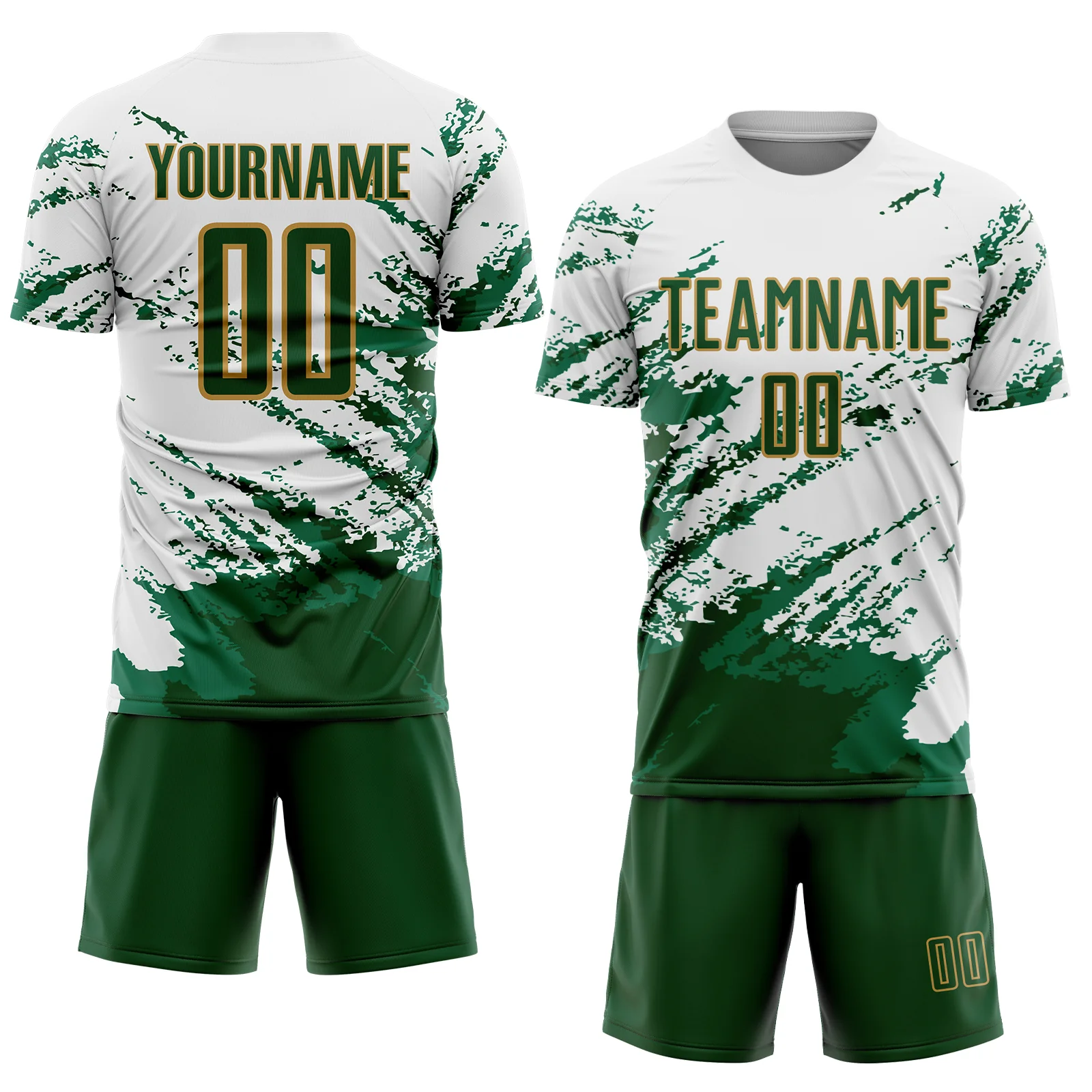 Custom White Green Kelly Green-Gold Abstract Fragment Art Splash Sublimation Soccer Uniform Jersey - Image 2