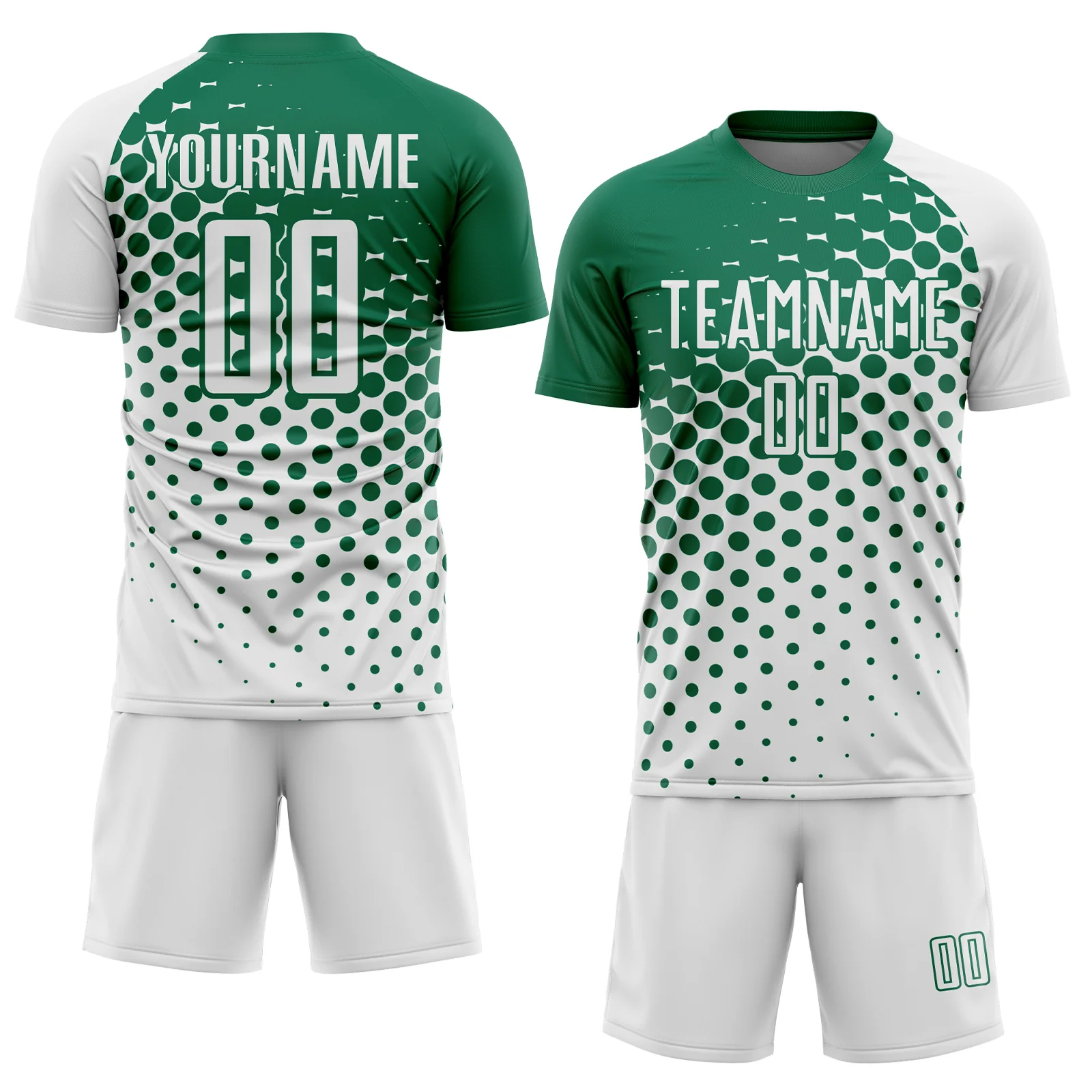 Custom White Kelly Green Modern Polka Dot Sublimation Soccer Uniform Jersey - Image 2