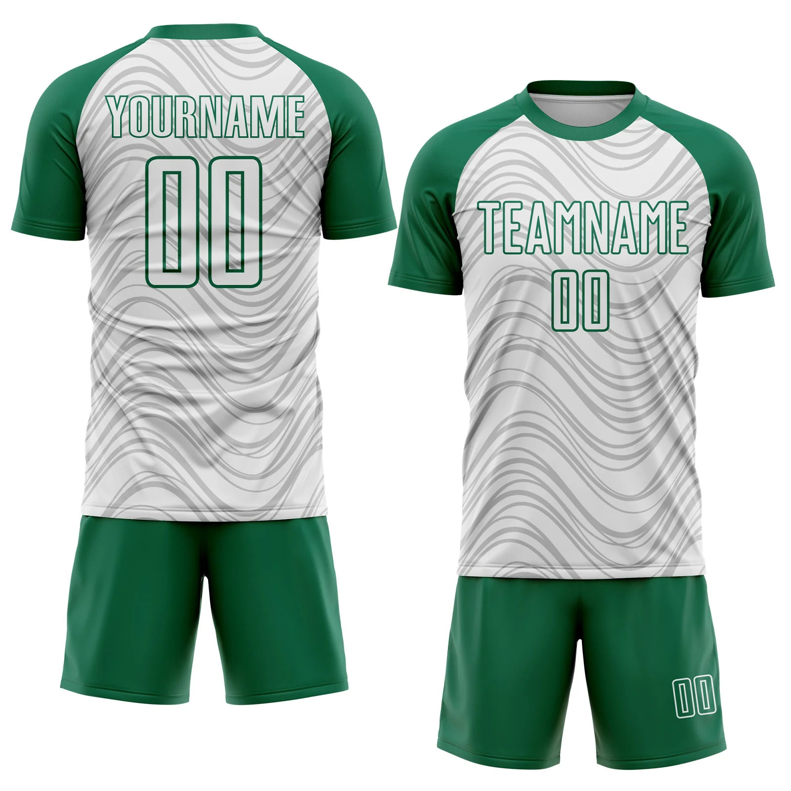 Custom White Kelly Green Wavy Lines Sports Sublimation Soccer Uniform Jersey - Image 2