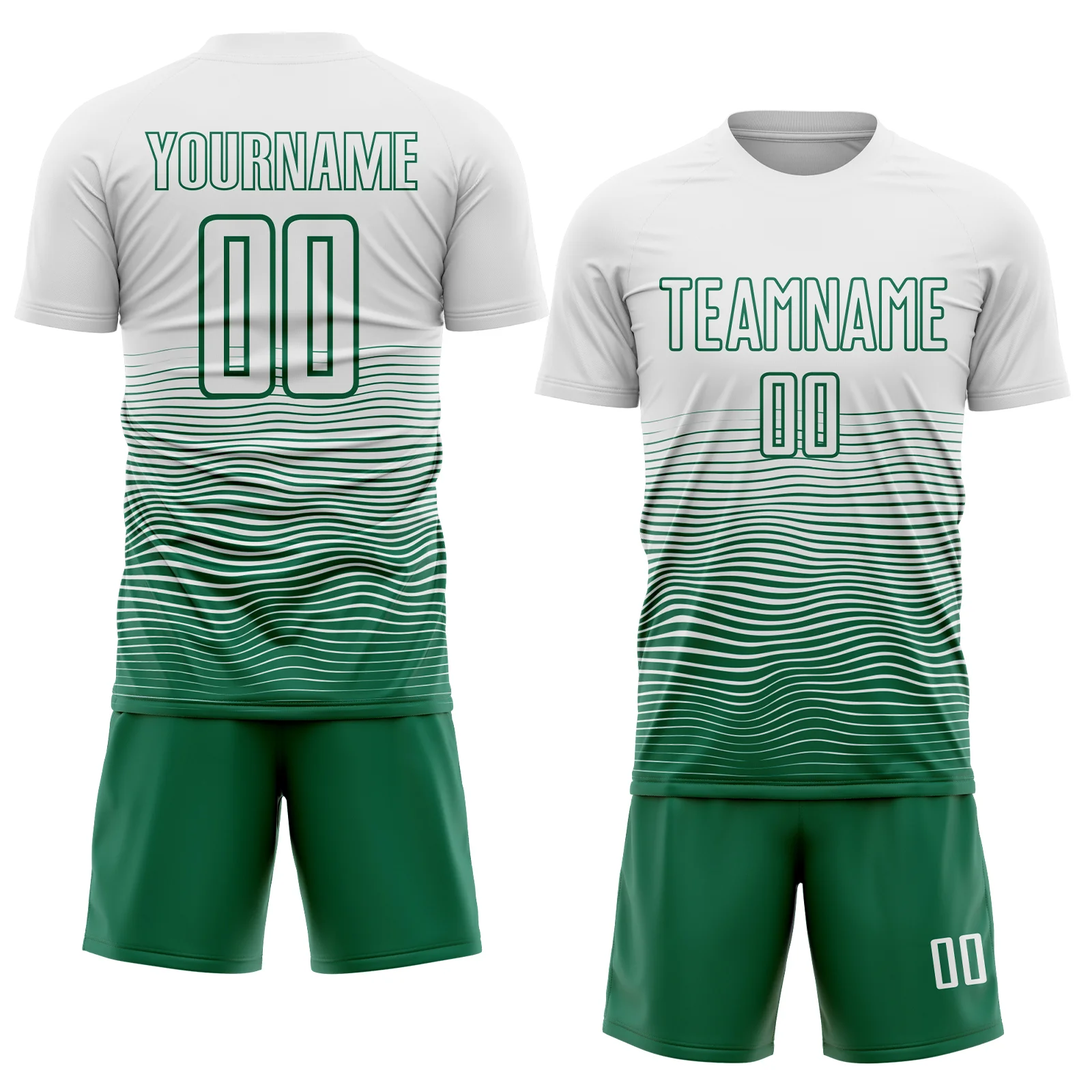 Custom White Kelly Green Gradient Wave Line Sports Sublimation Soccer Uniform Jersey - Image 2