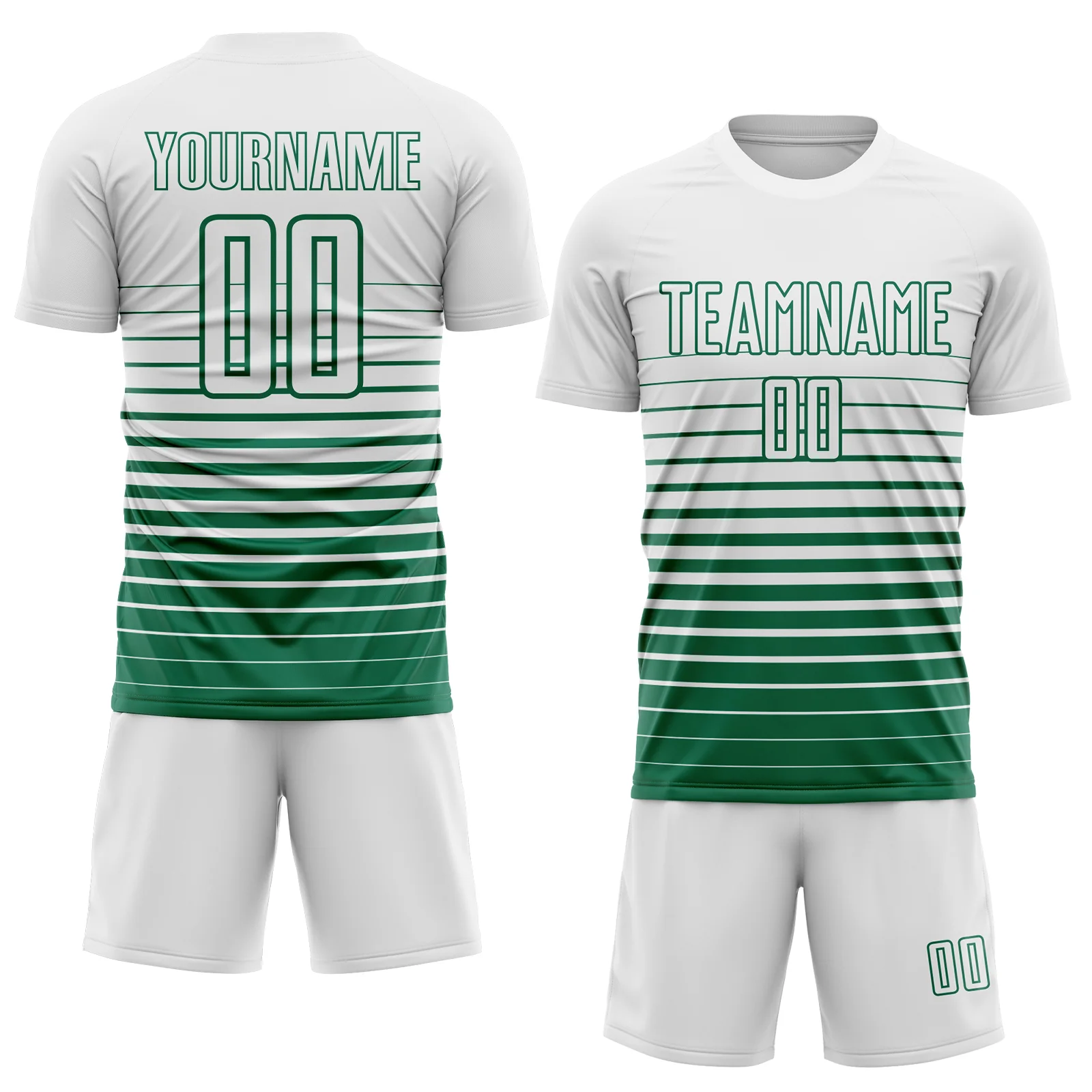 Custom White Kelly Green Gradient Pinstripe Sublimation Soccer Uniform Jersey - Image 2