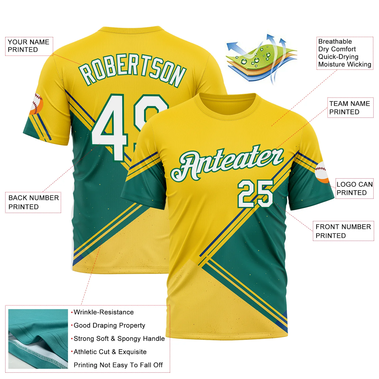 Custom Yellow White-Kelly Green 3D Pattern Design Brazil Jamaica Sportswear Performance T-Shirt - Image 2