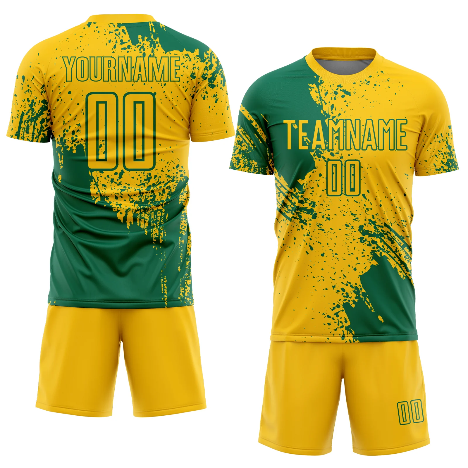 Custom Yellow Kelly Green Abstract Brush Stroke Sports Sublimation Soccer Uniform Jersey - Image 2