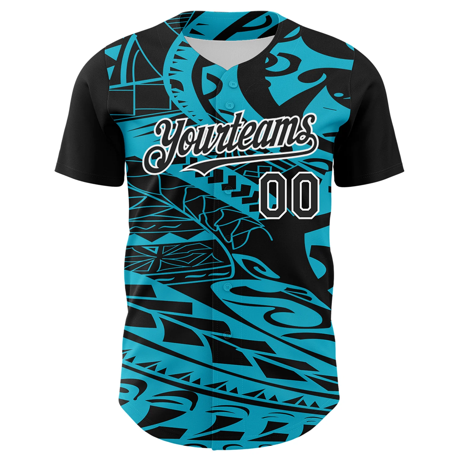 Custom Black Lakes Blue-White 3D Polynesian Style Islander Authentic Baseball Jersey - Image 2
