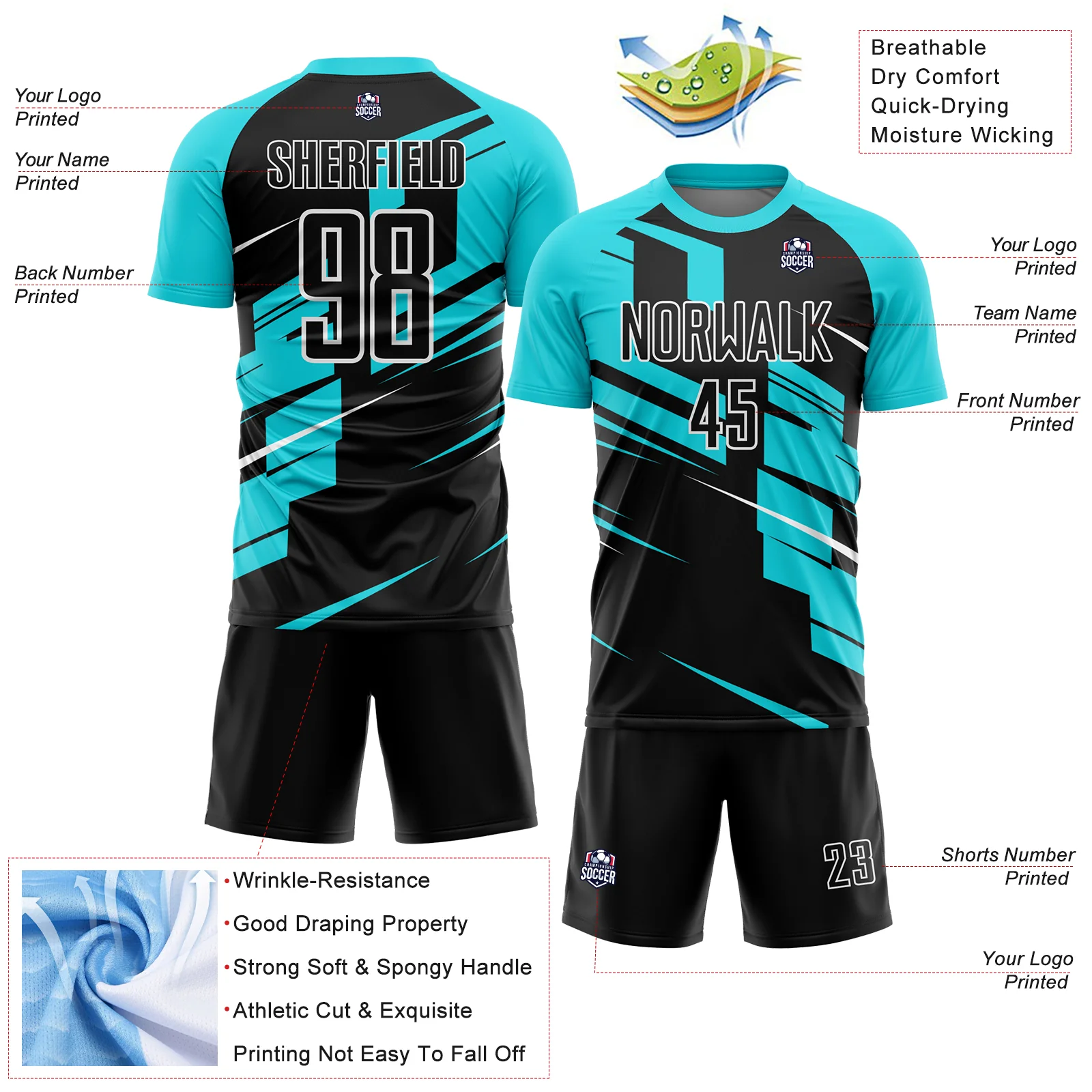 Custom Black Lakes Blue-White Line Sublimation Soccer Uniform Jersey - Image 4