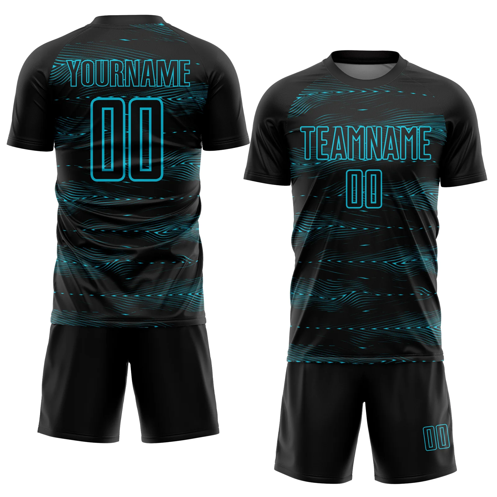 Custom Black Lakes Blue Streamline Wave Cyberpunk Neon Tech Sports Sublimation Soccer Uniform Jersey - Image 2