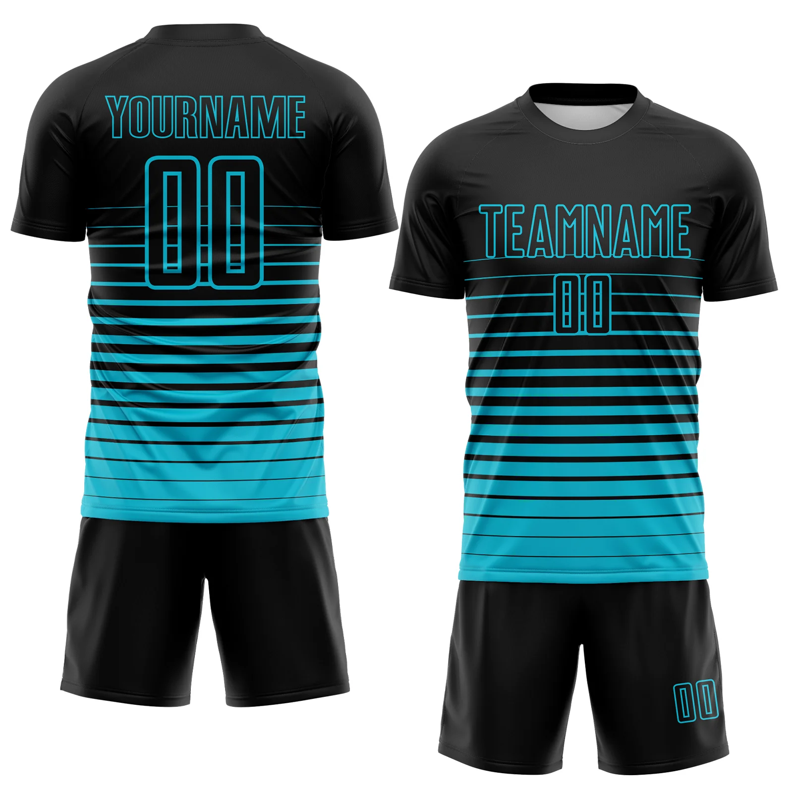 Custom Black Lakes Blue Gradient Pinstripe Sublimation Soccer Uniform Jersey - Image 2