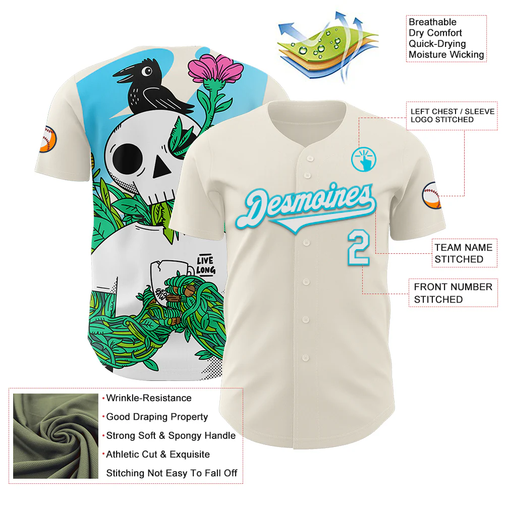Custom Cream White-Lakes Blue 3D Geo Law Live Long Authentic Baseball Jersey - Image 3