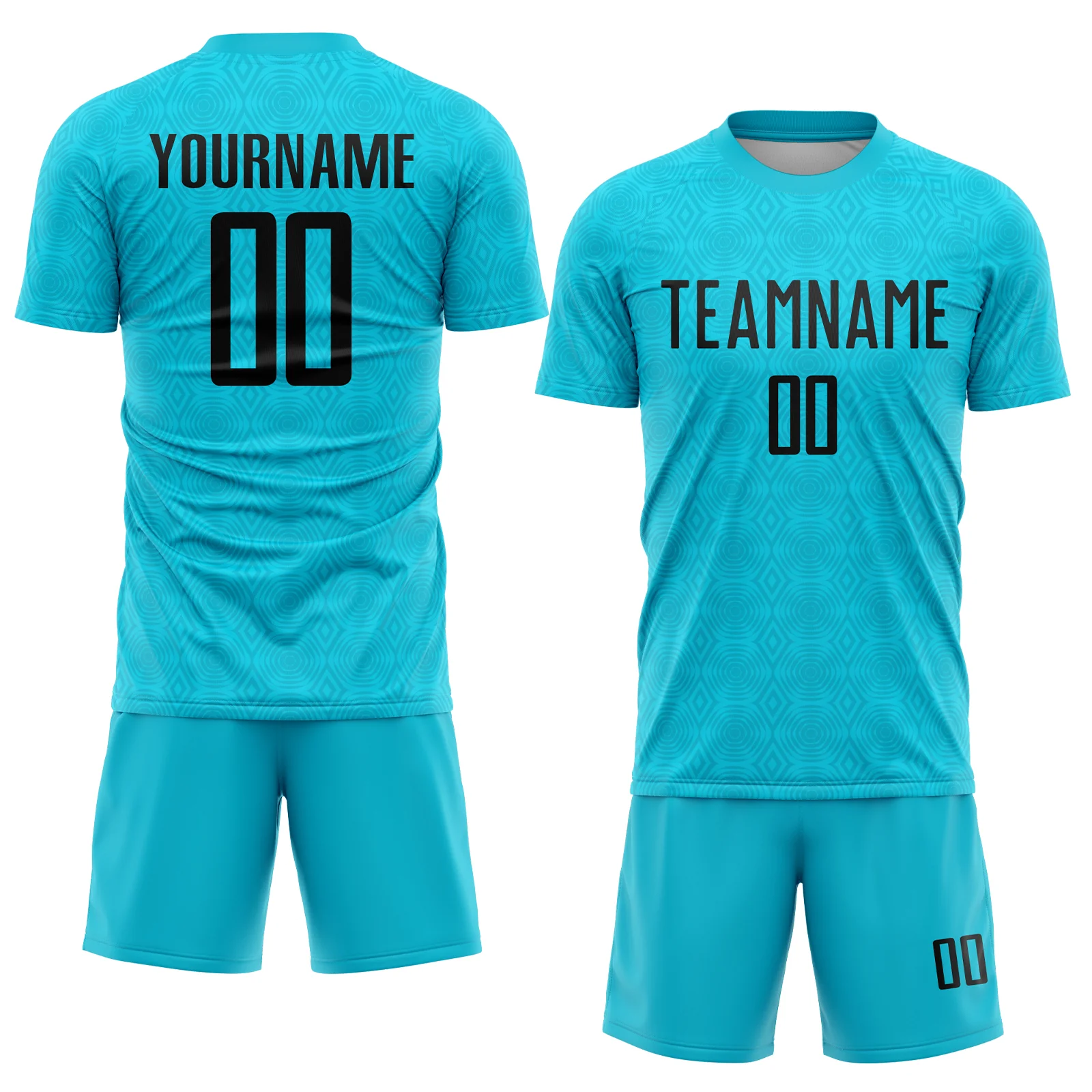 Custom Lakes Blue Black Geometric Shapes Sublimation Soccer Uniform Jersey - Image 2