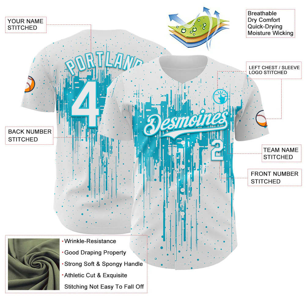 Custom White Lakes Blue Dripping Splatter Paint Authentic Baseball Jersey - Image 3