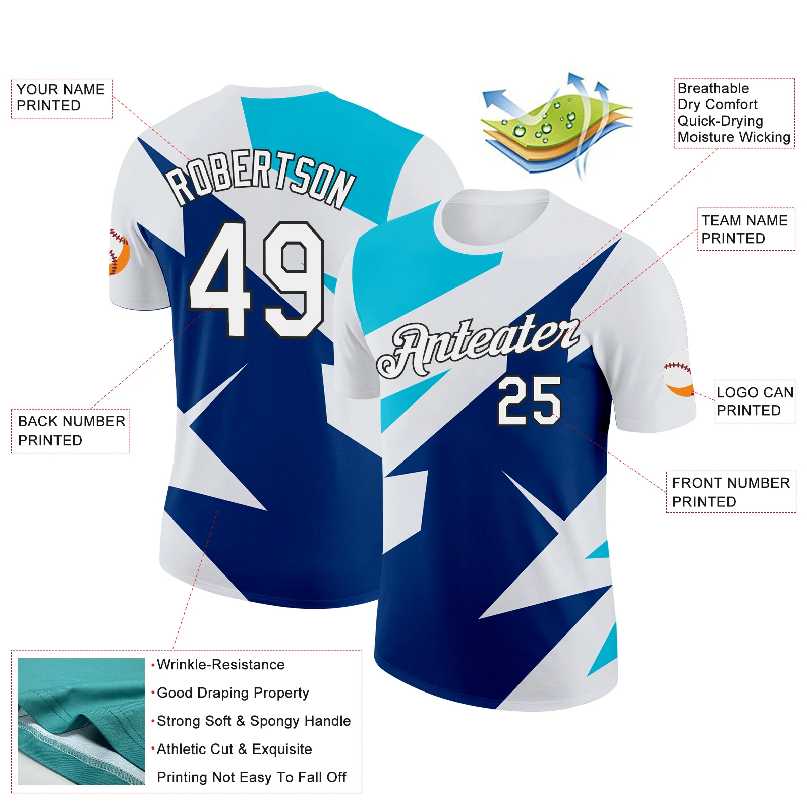 Custom White Lakes Blue US Navy Blue-Black 3D Esports Performance T-Shirt - Image 2