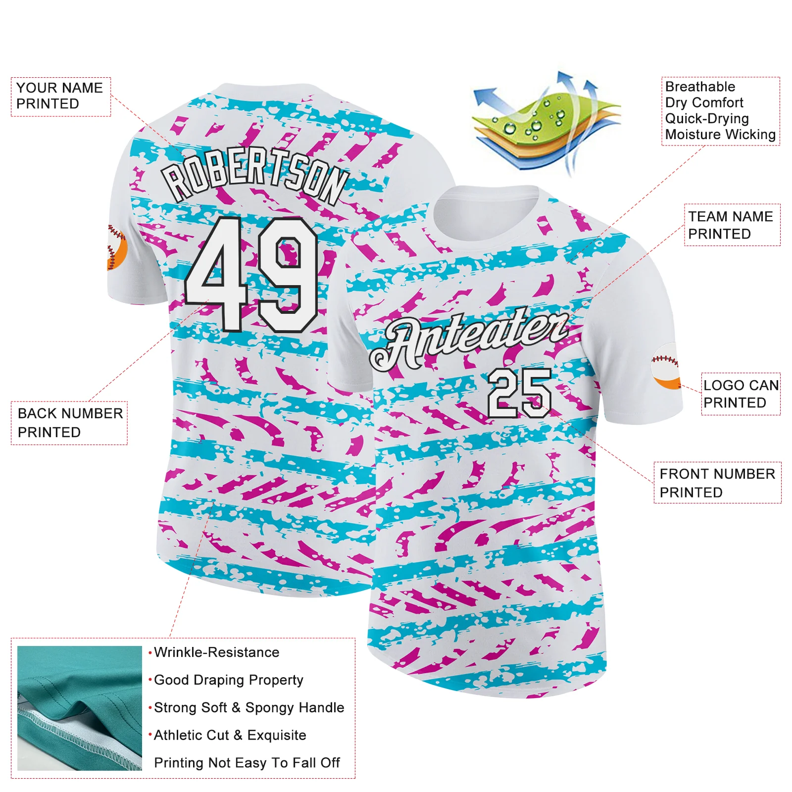 Custom White Lakes Blue Deep Pink-Black 3D Esports Performance T-Shirt - Image 2