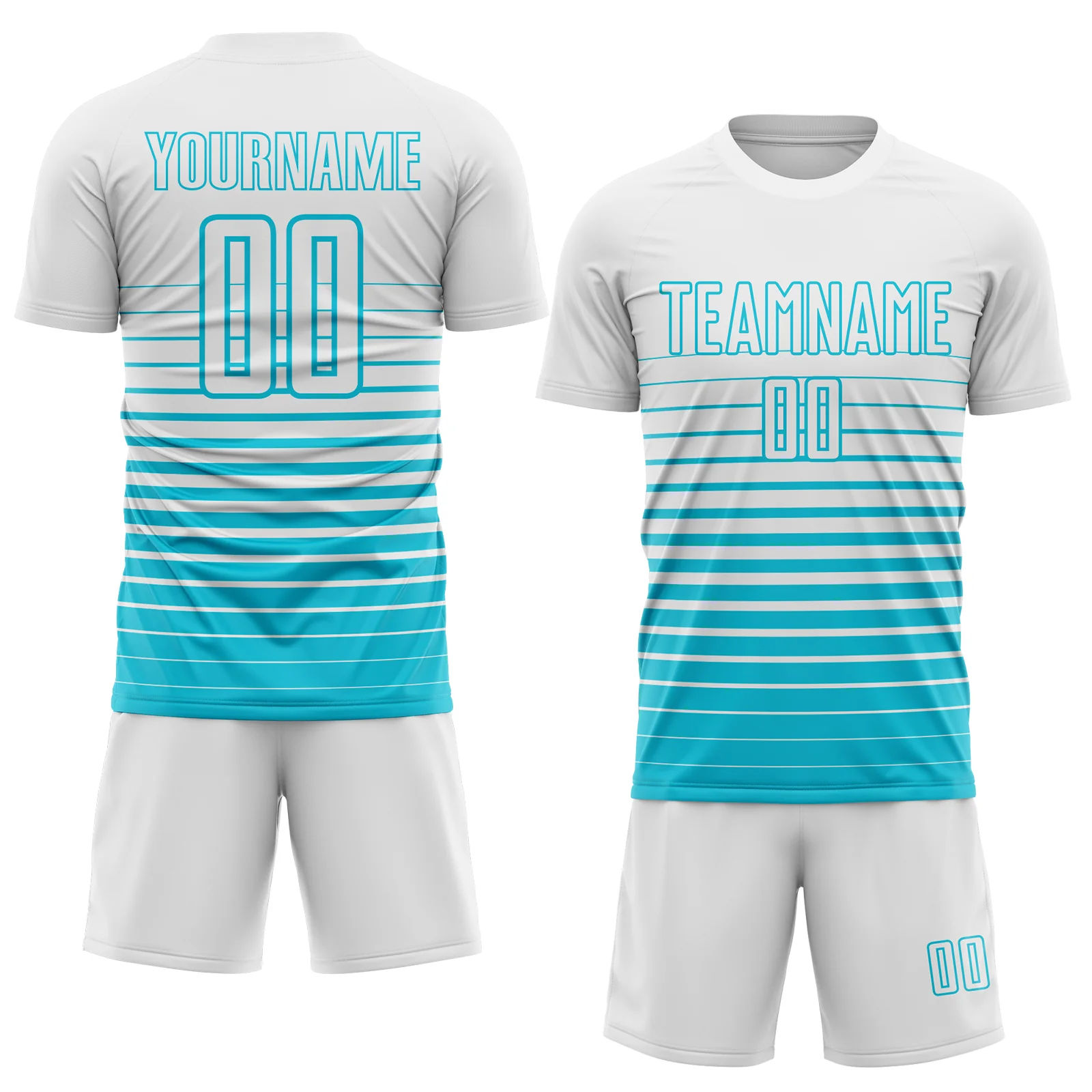 Custom White Lakes Blue Gradient Pinstripe Sublimation Soccer Uniform Jersey - Image 2