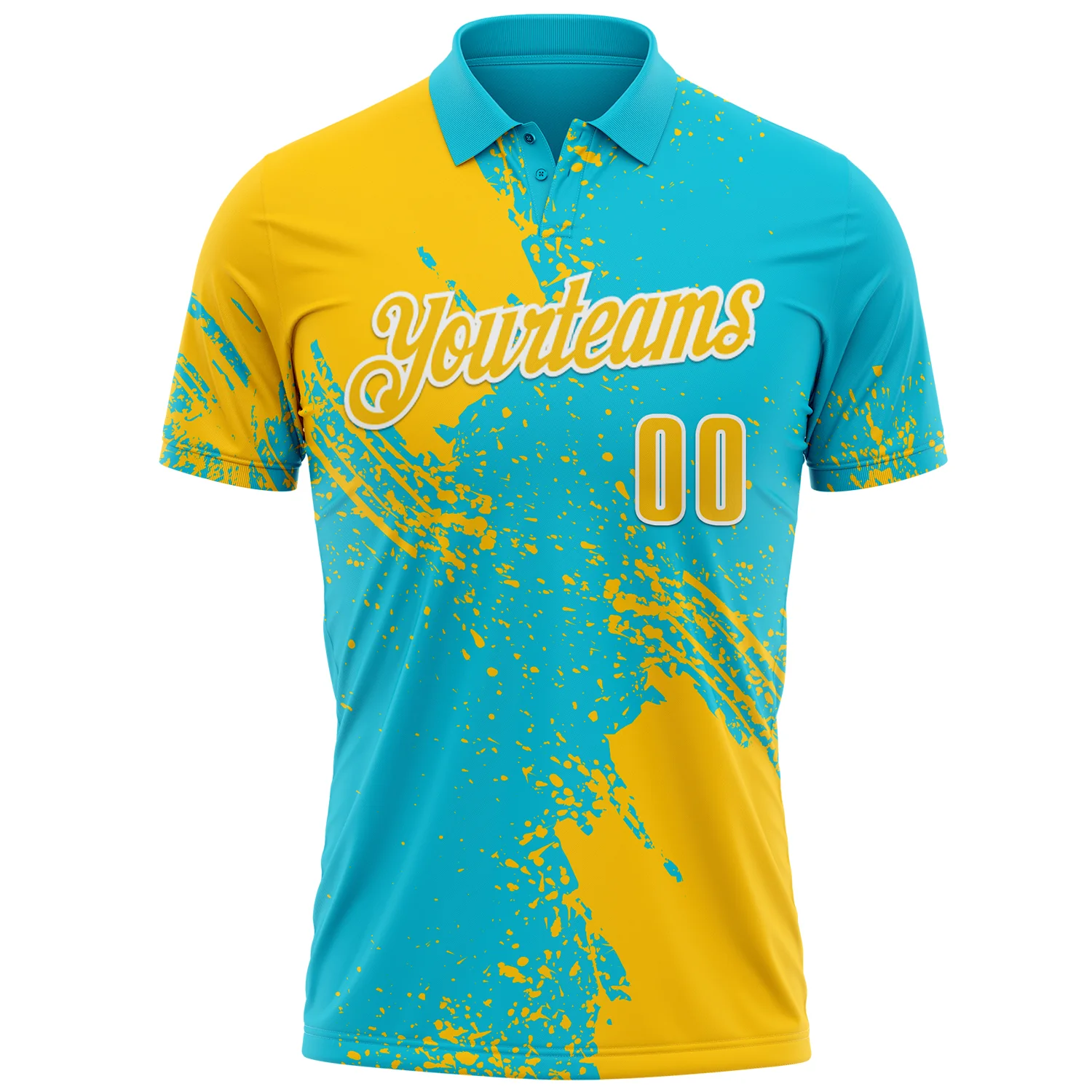 Custom Yellow Lakes Blue-White 3D Pattern Design Abstract Brush Stroke Performance Polo Shirt - Image 2