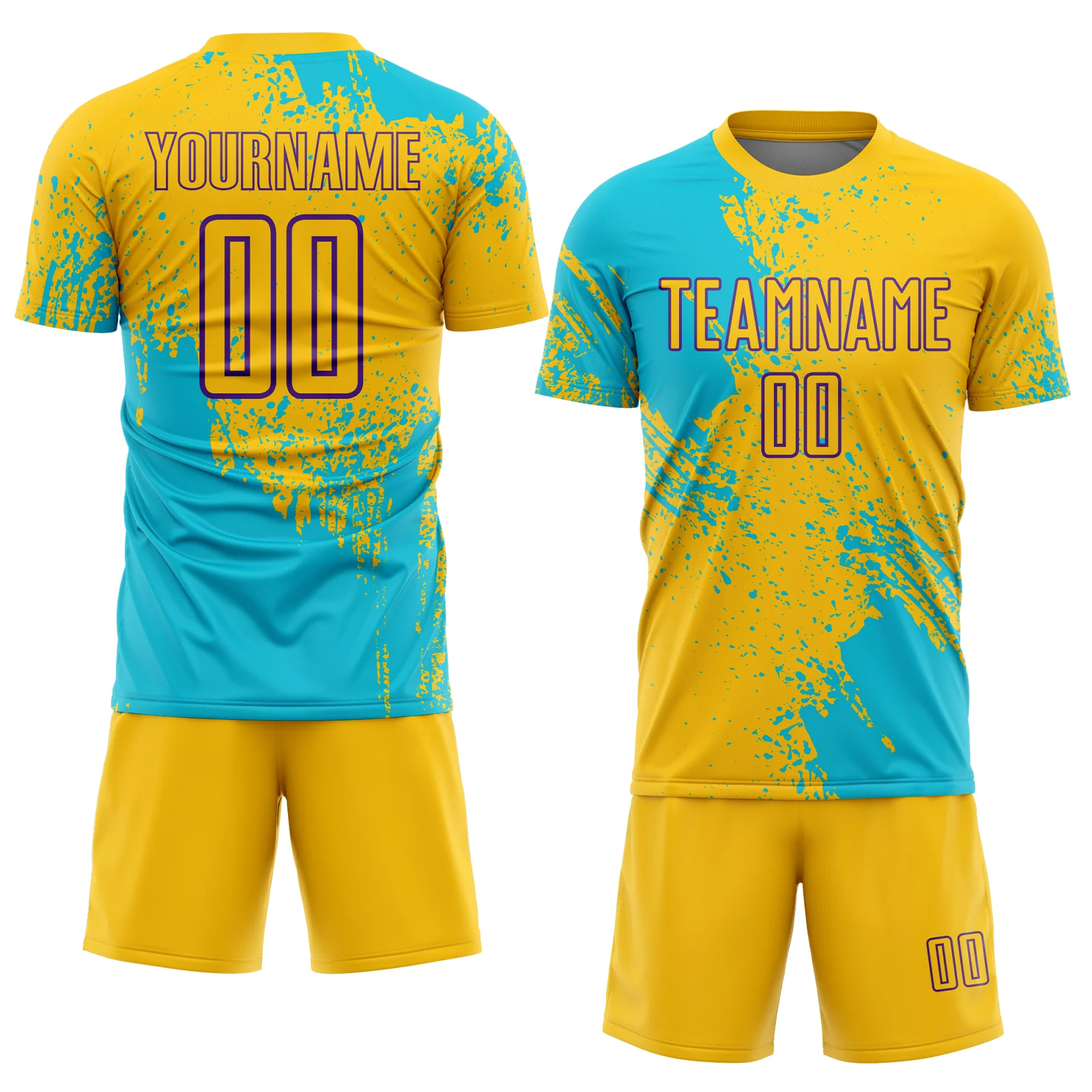 Custom Yellow Lakes Blue-Purple Abstract Brush Stroke Sports Sublimation Soccer Uniform Jersey - Image 2