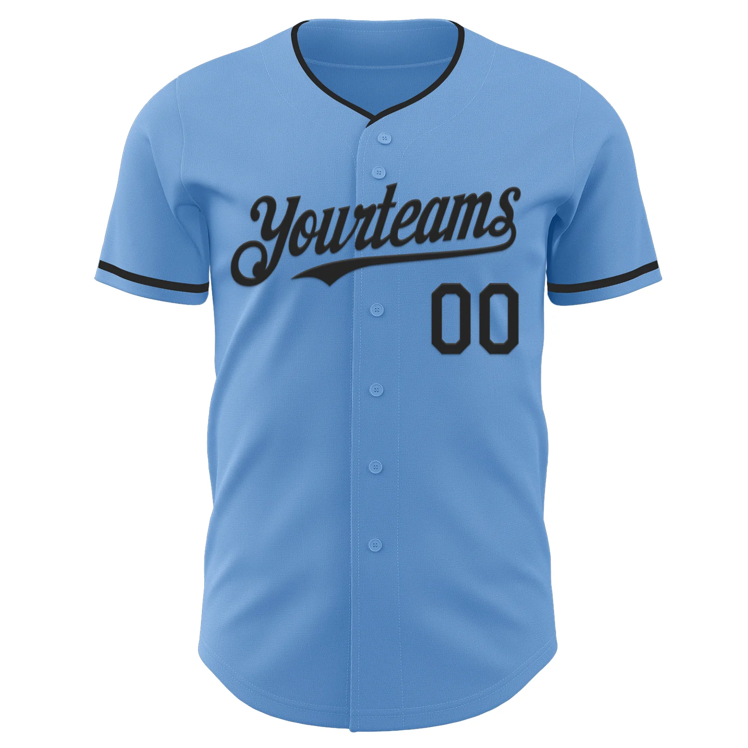 Custom Light Blue Black Authentic Baseball Jersey - Image 2