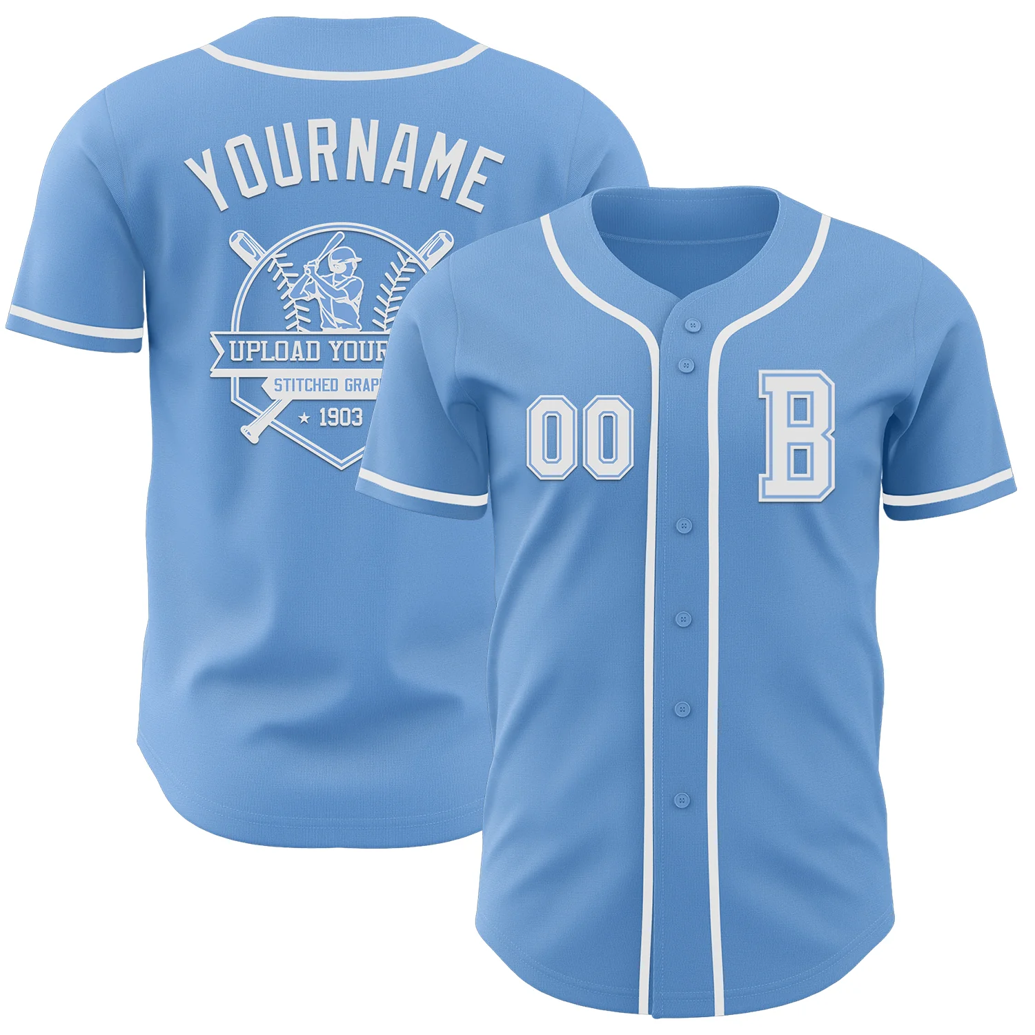 Custom Light Blue White Authentic Baseball Jersey - Image 5