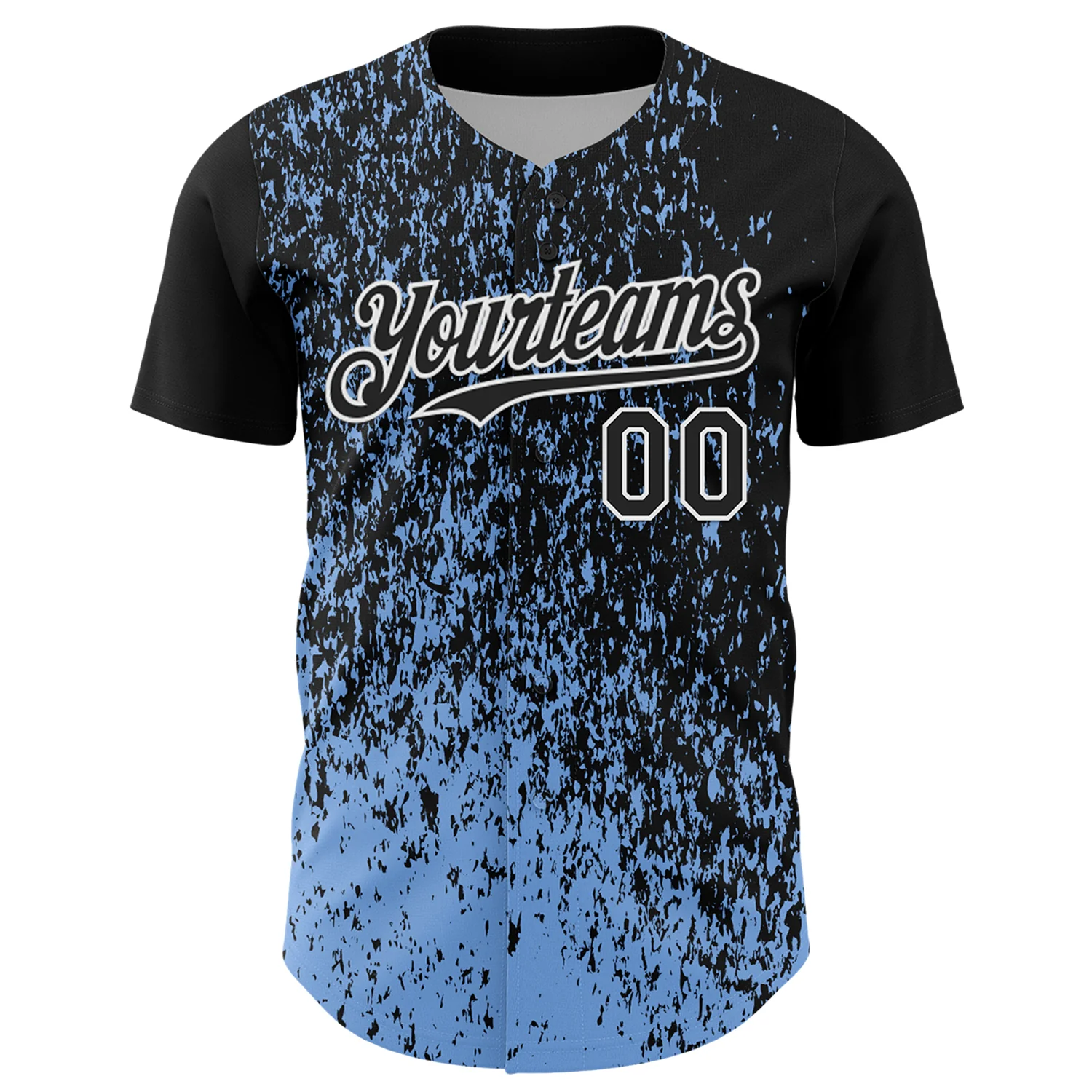 Custom Black Light Blue-White Abstract Fragment Splatter Authentic Baseball Jersey - Image 2