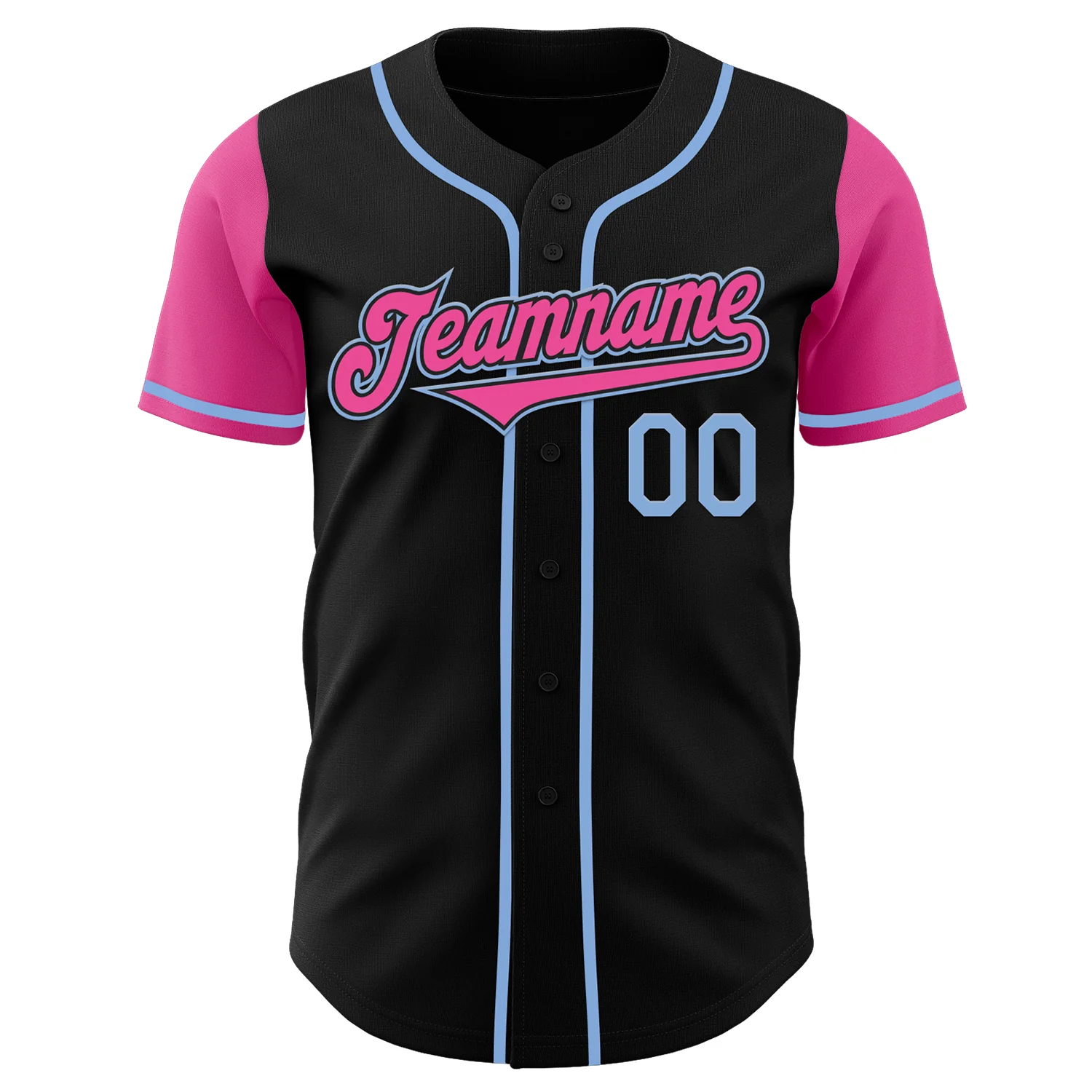 Custom Black Pink-Light Blue Authentic Two Tone Baseball Jersey - Image 2