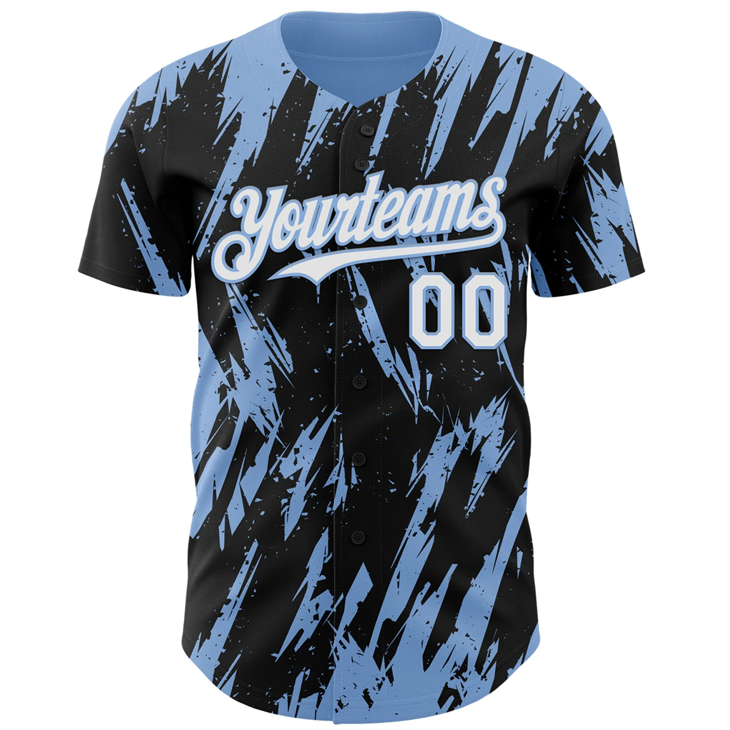 Custom Black White-Light Blue Splatter Torn Sharp Brush Stroke Authentic Baseball Jersey - Image 2