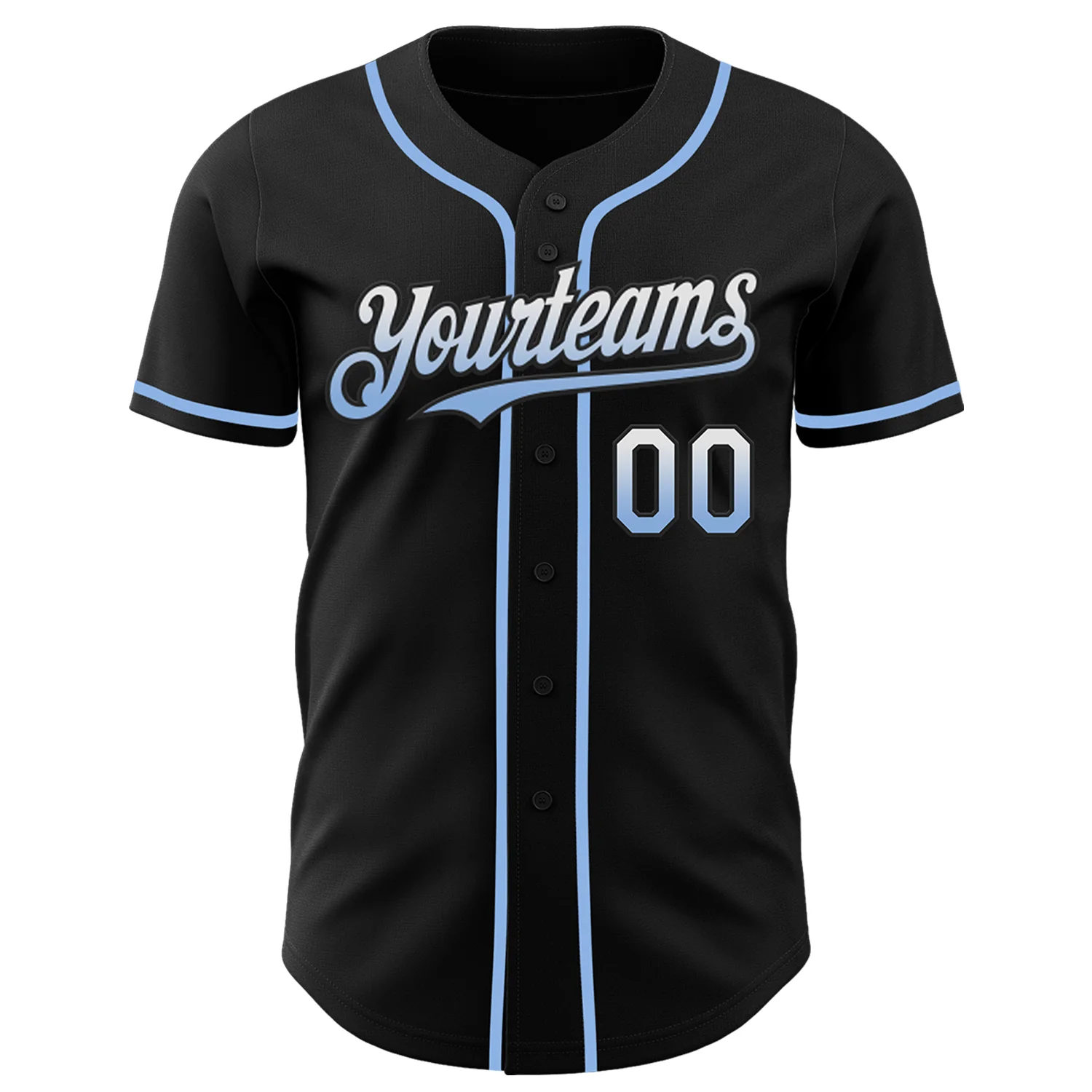 Custom Black White-Light Blue Authentic Fade Fashion Baseball Jersey - Image 2