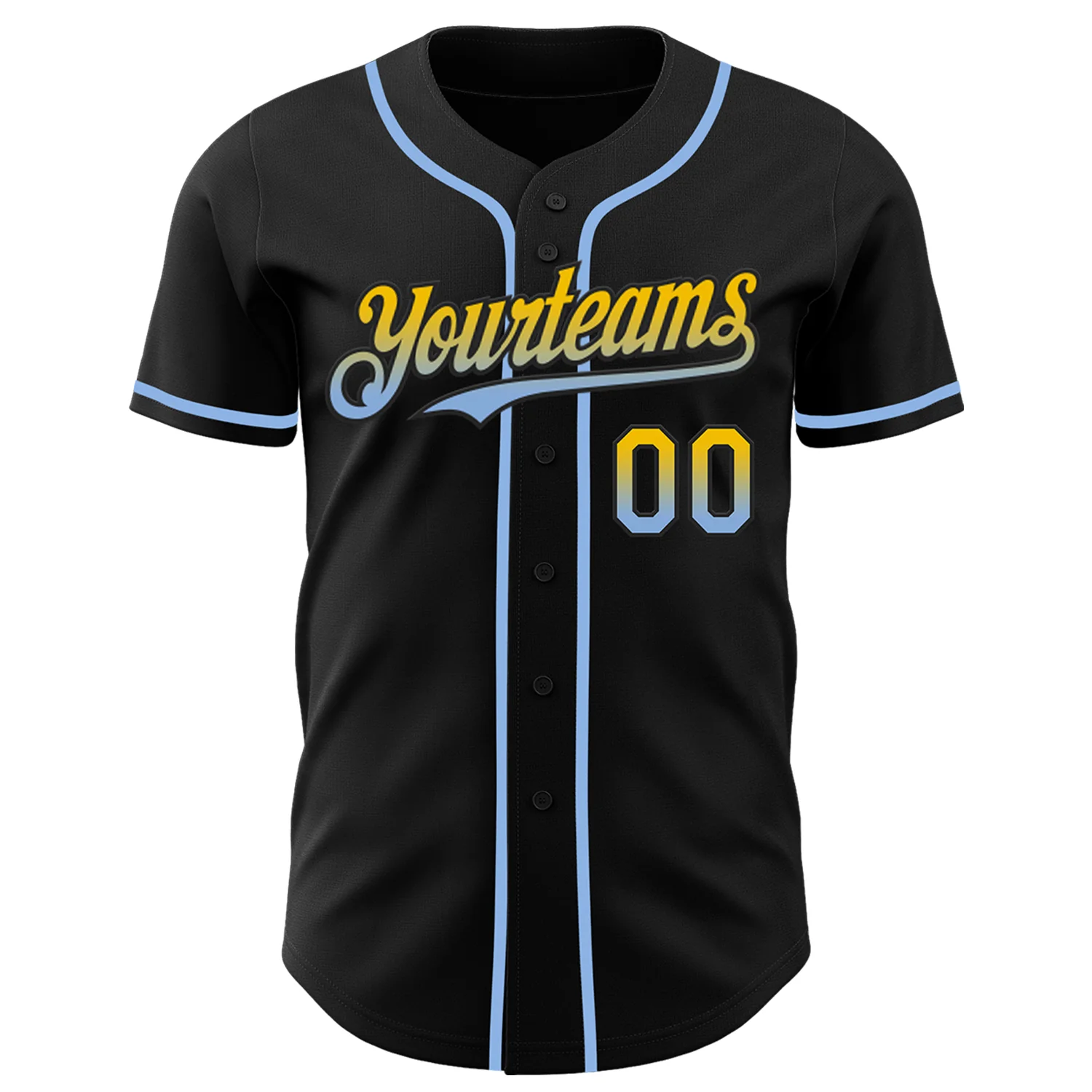 Custom Black Yellow-Light Blue Authentic Fade Fashion Baseball Jersey - Image 2